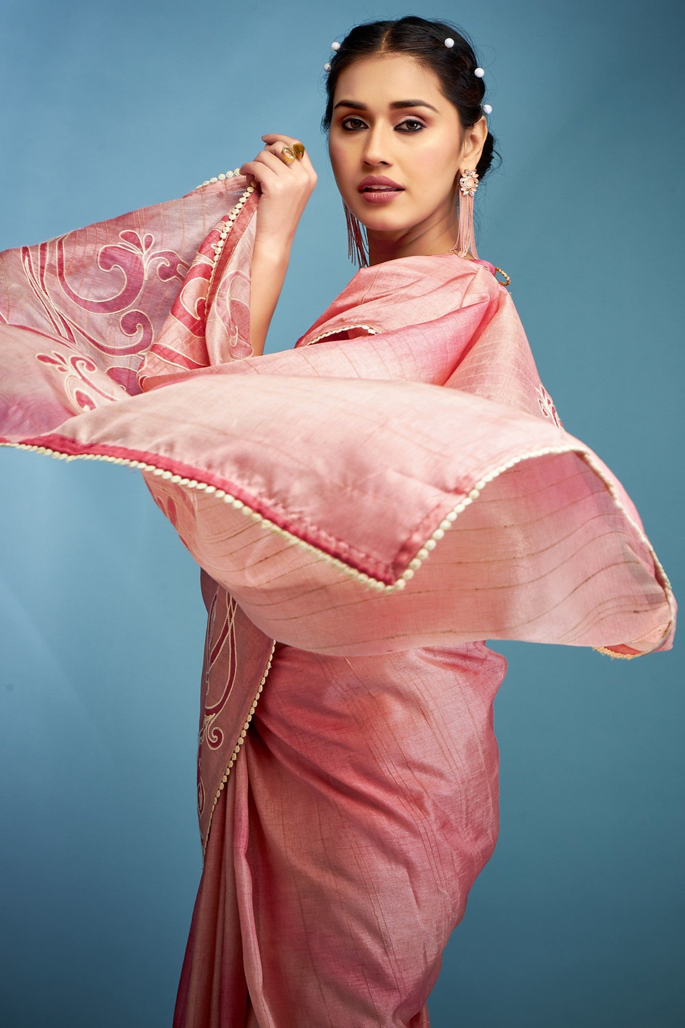 Buy MySilkLove Peony Pink Designer Tussar Silk Saree Online