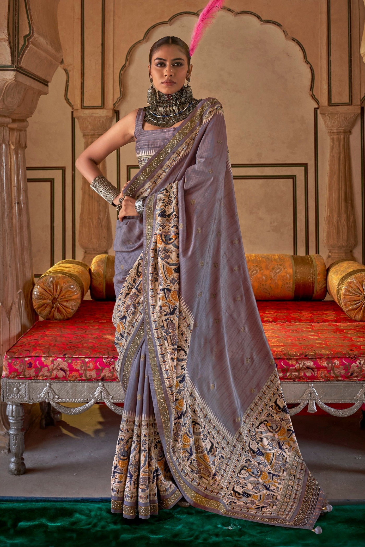 Buy MySilkLove Azalea Grey Printed Patola Saree Online