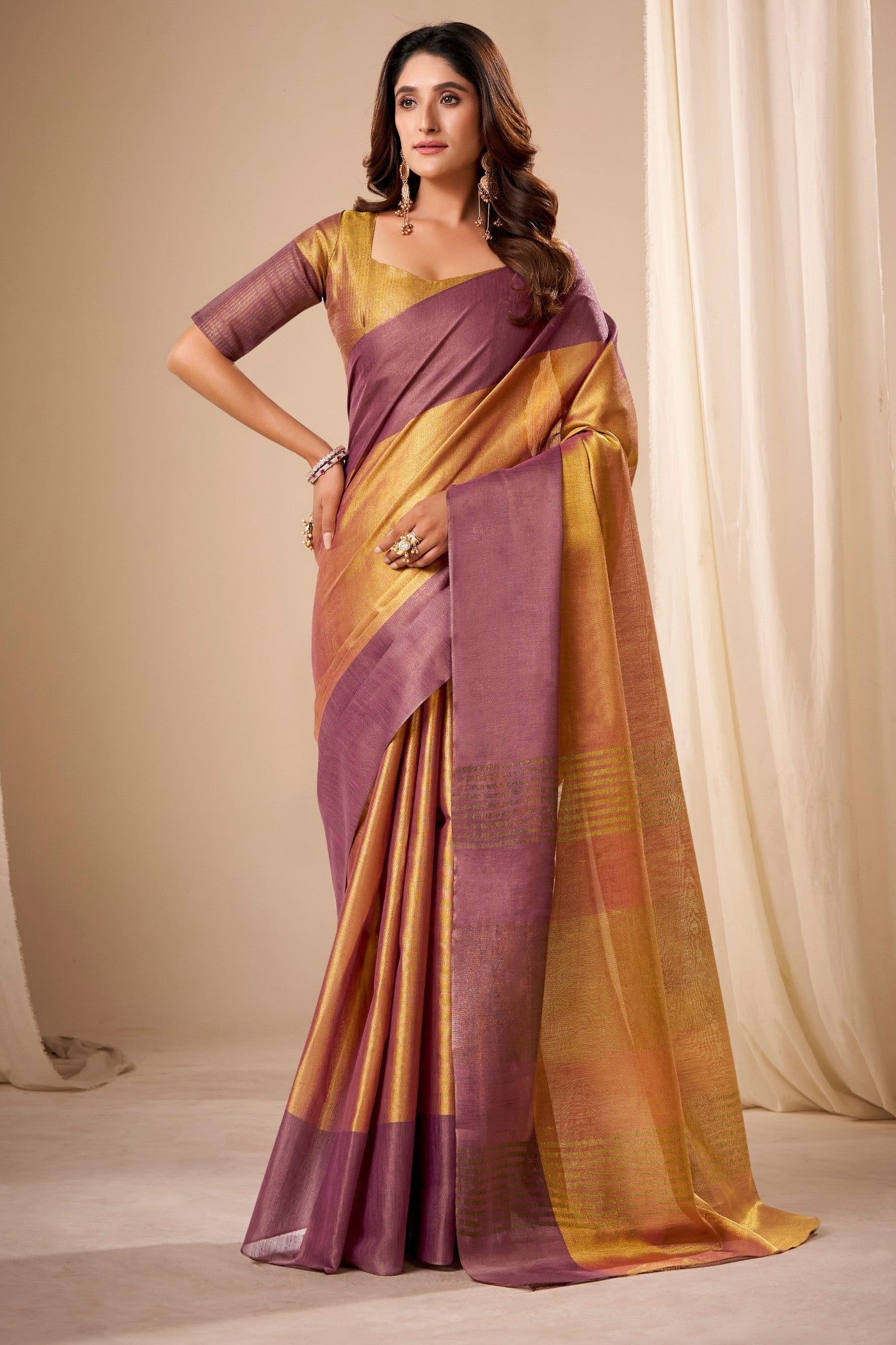 Buy MySilkLove Trombone Yellow Handloom Tissue Saree Online