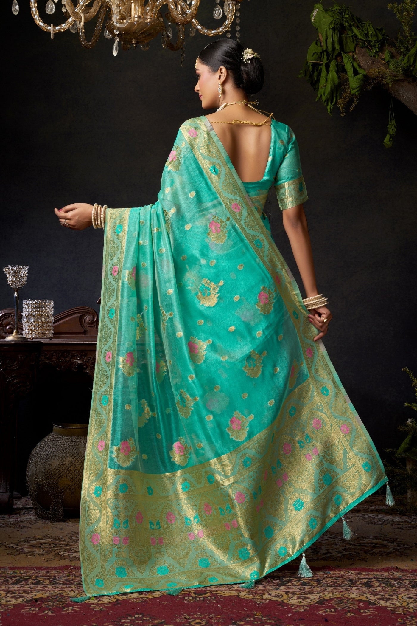 Buy MySilkLove Sky Blue Woven Banarasi Organza Saree Online
