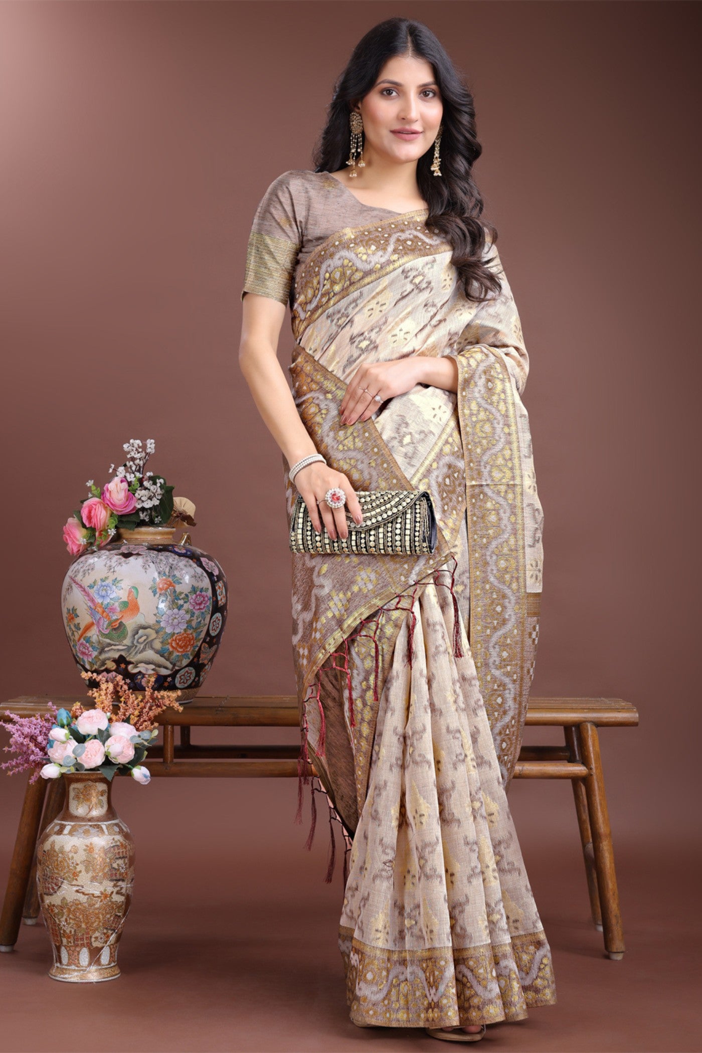 MySilkLove Shark Grey Linen Cotton Saree