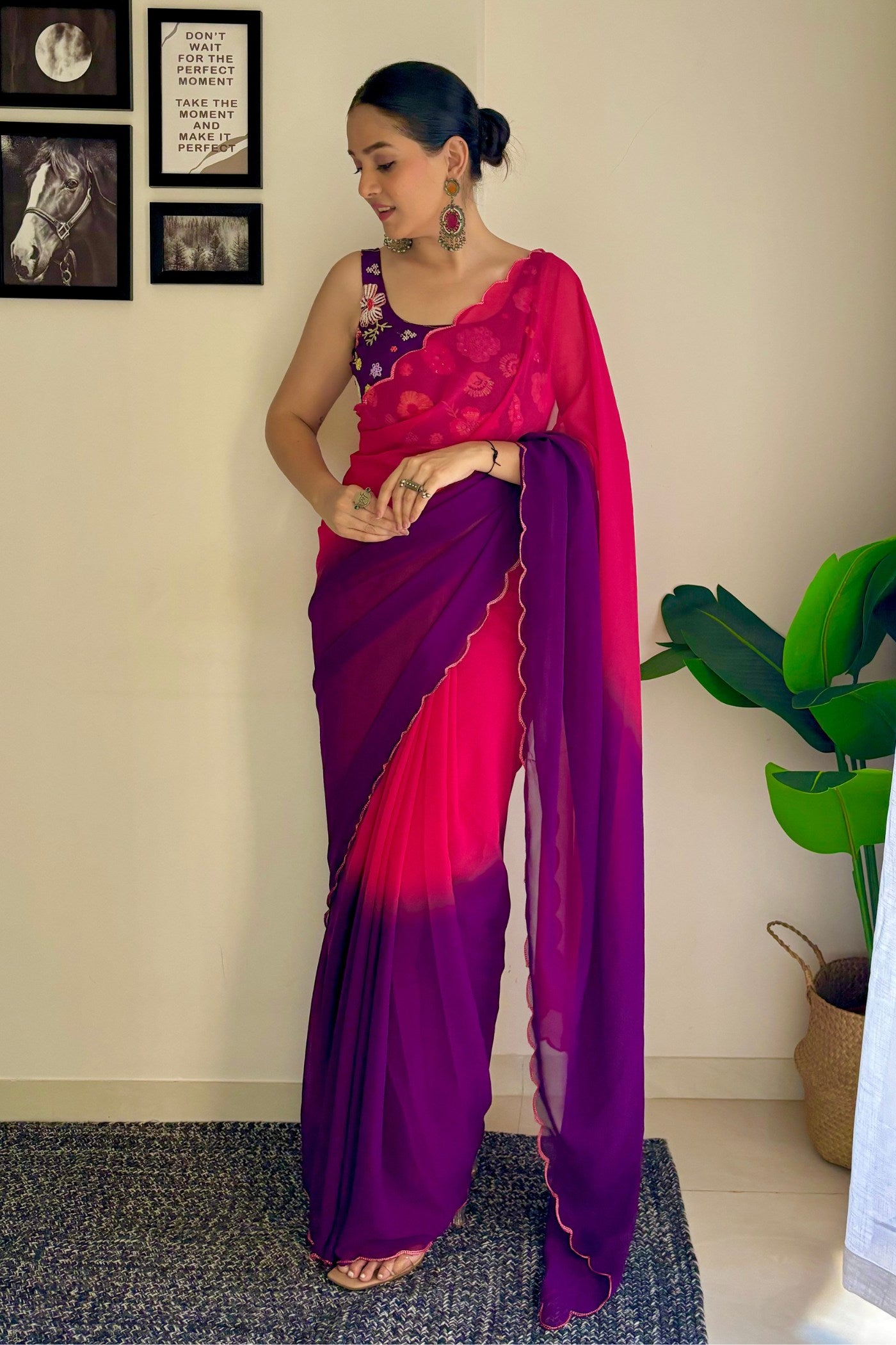 Buy MySilkLove Magenta Pink Georgette Saree Online