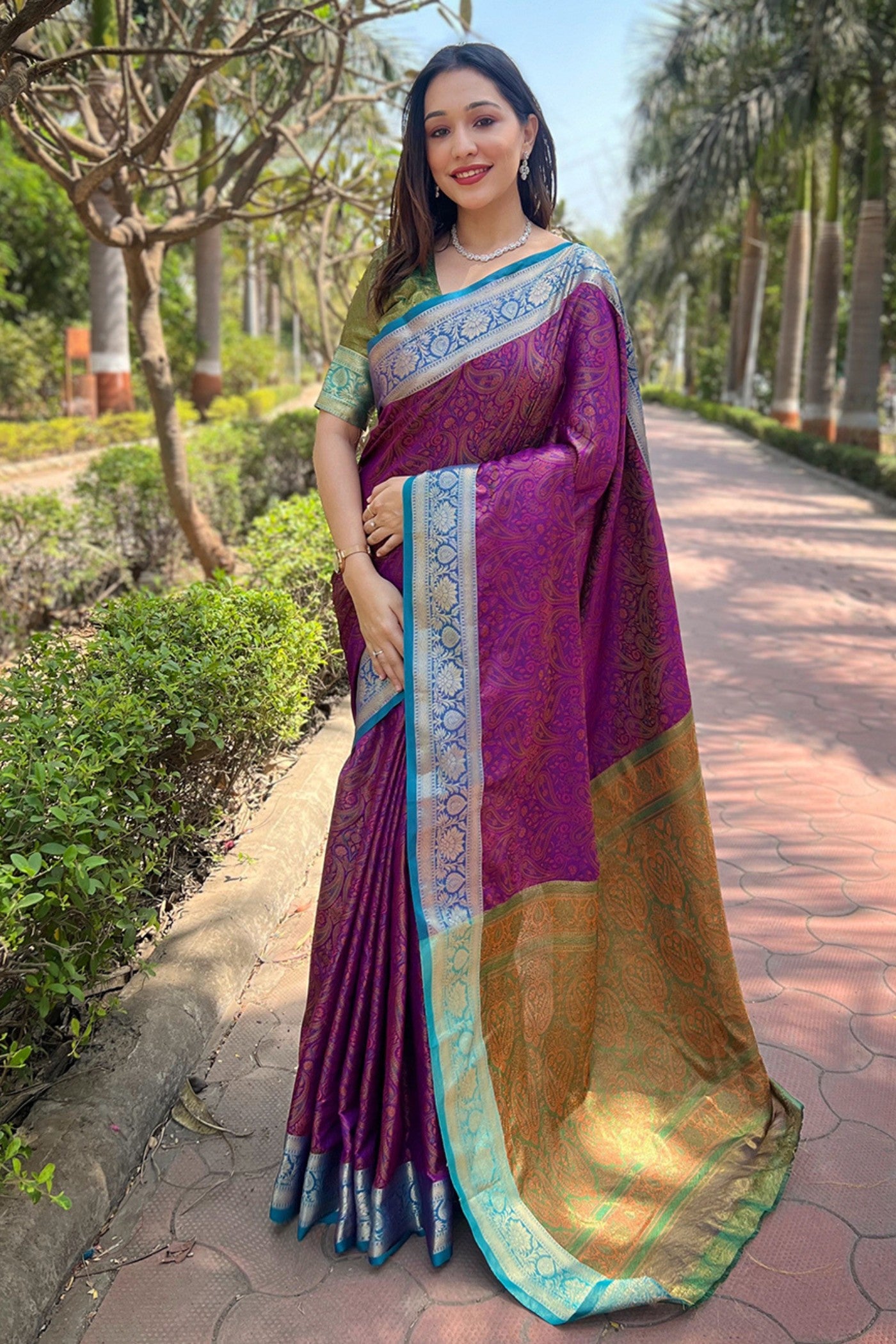 Buy MySilkLove Disco Purple Woven Banarasi Saree Online