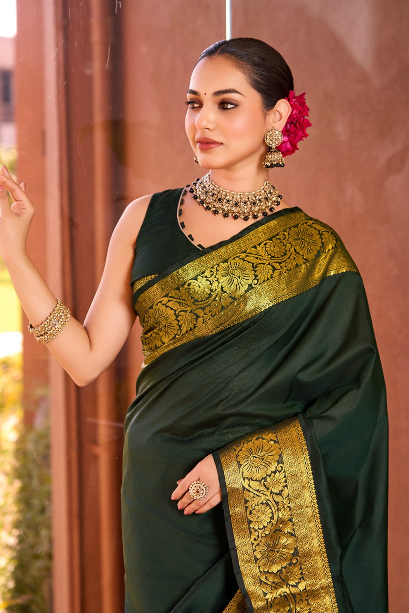 MySilkLove Casal Green Woven Banarasi Saree