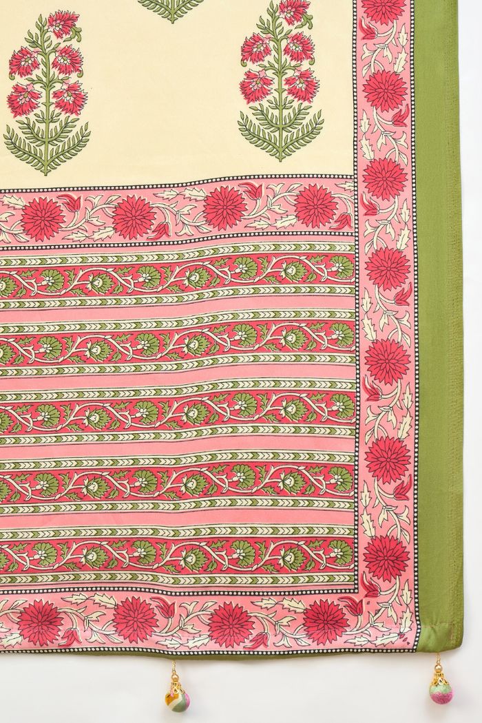 Buy MySilkLove Warm Cream Modal Satin Printed Silk Saree Online
