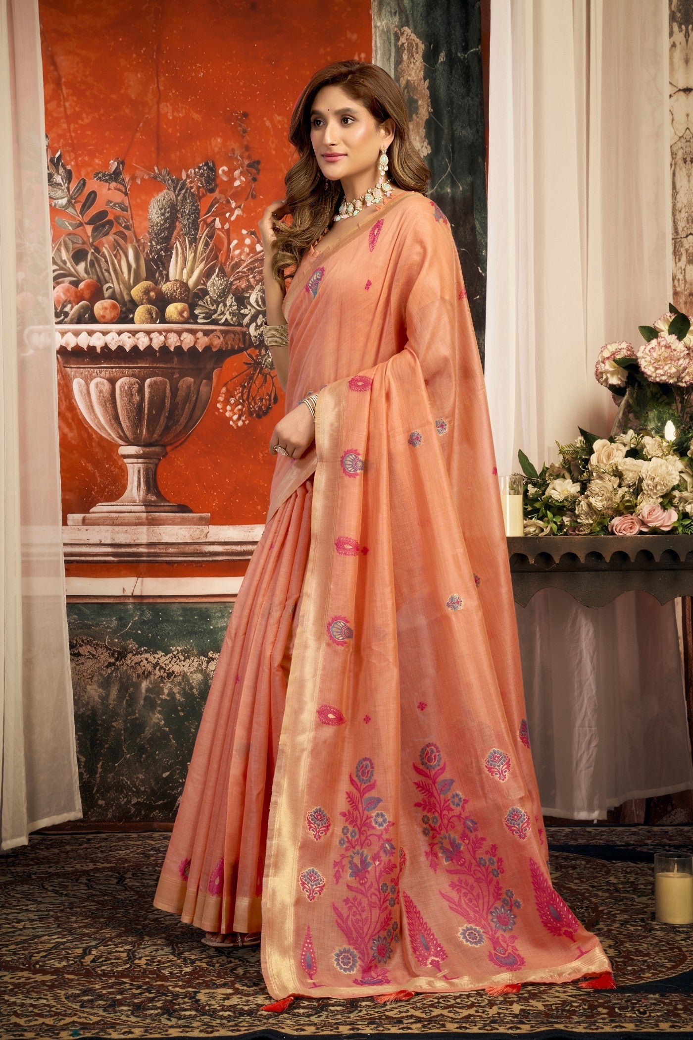Buy MySilkLove Coral Peach Handloom Cotton Saree Online