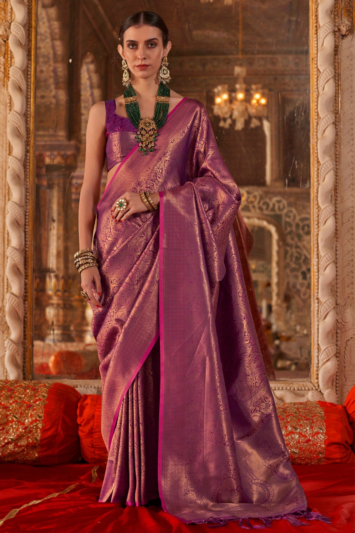 Buy MySilkLove Scarlet Purple Handloom Kanjivaram Saree Online