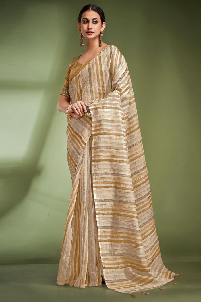 Buy MySilkLove Muesli Brown Woven Tissue Saree Online