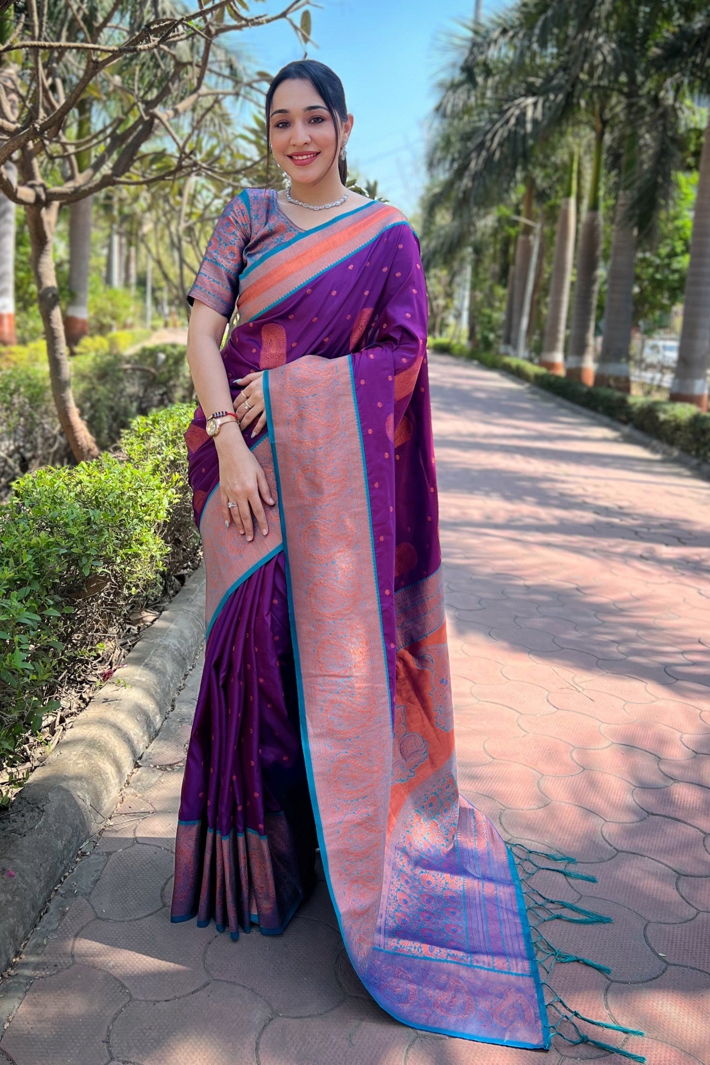 Buy MySilkLove Seance Purple Zari Woven Banarasi Saree Online