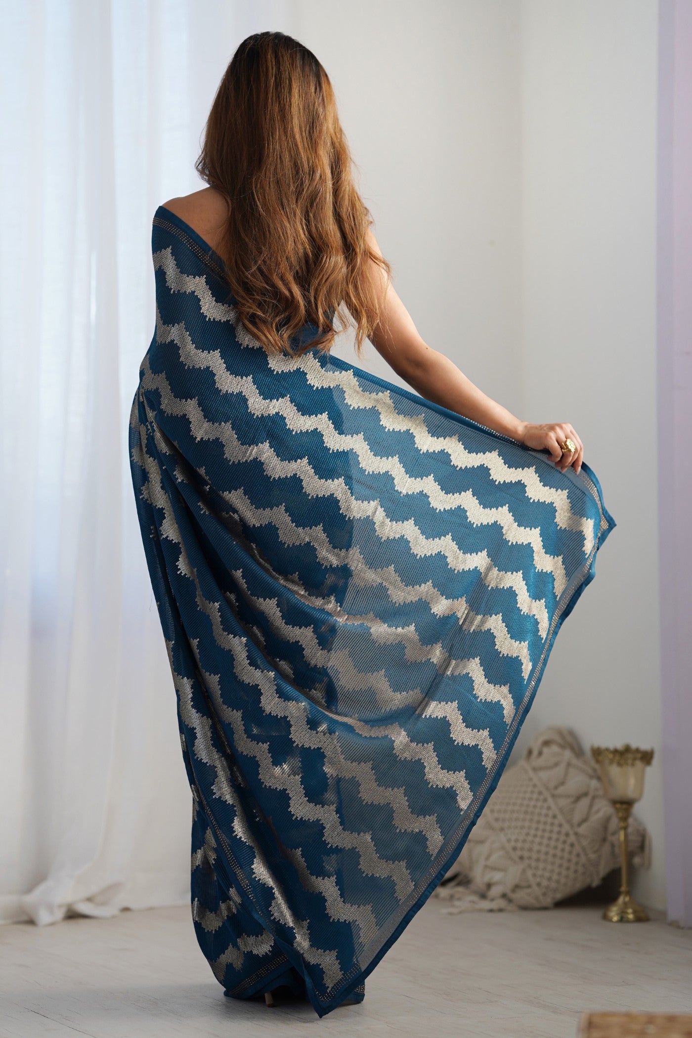 Buy MySilkLove Indigo Blue Embroidered Partywear Saree Online