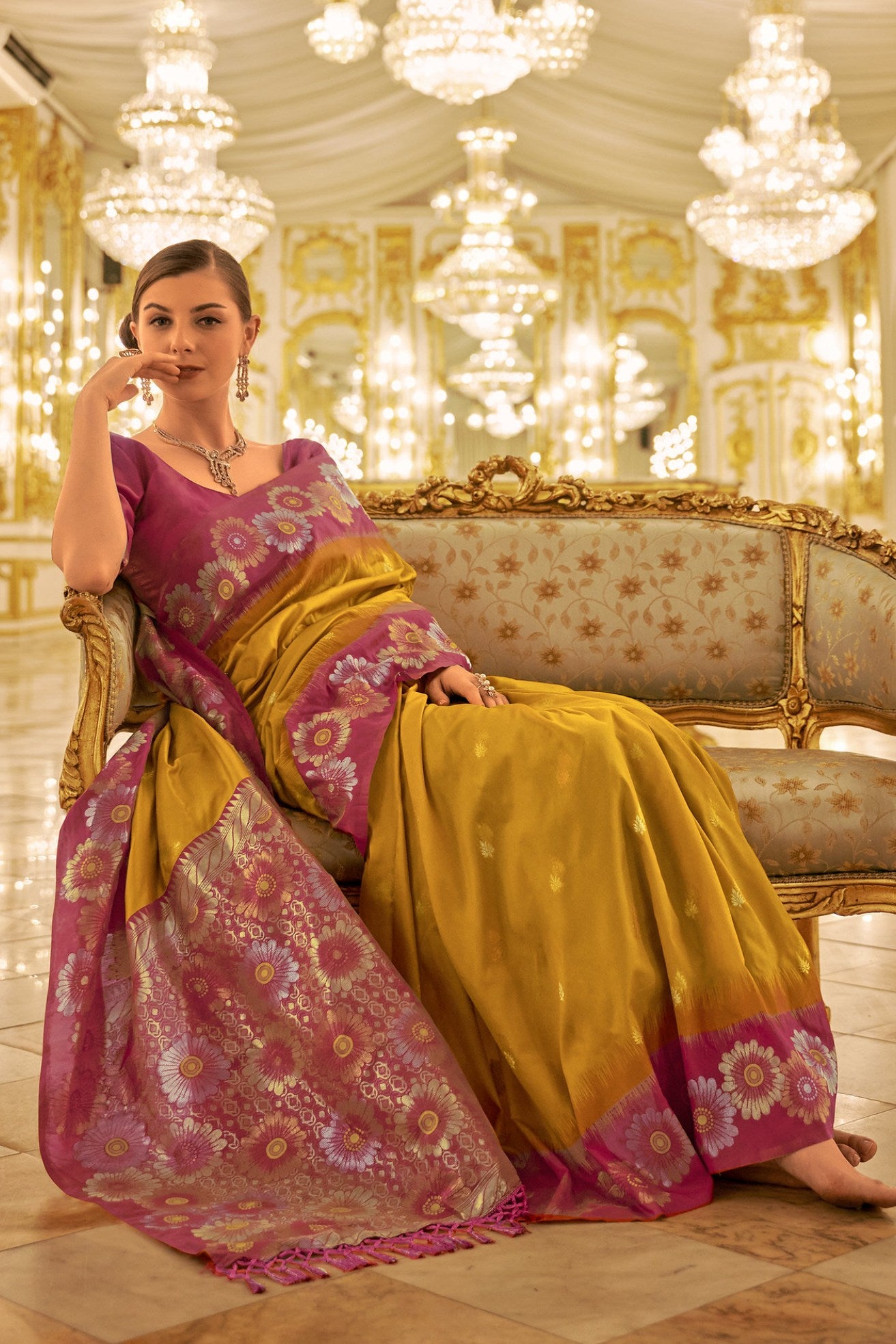 MySilkLove Koromiko Yellow Woven Banarasi Saree