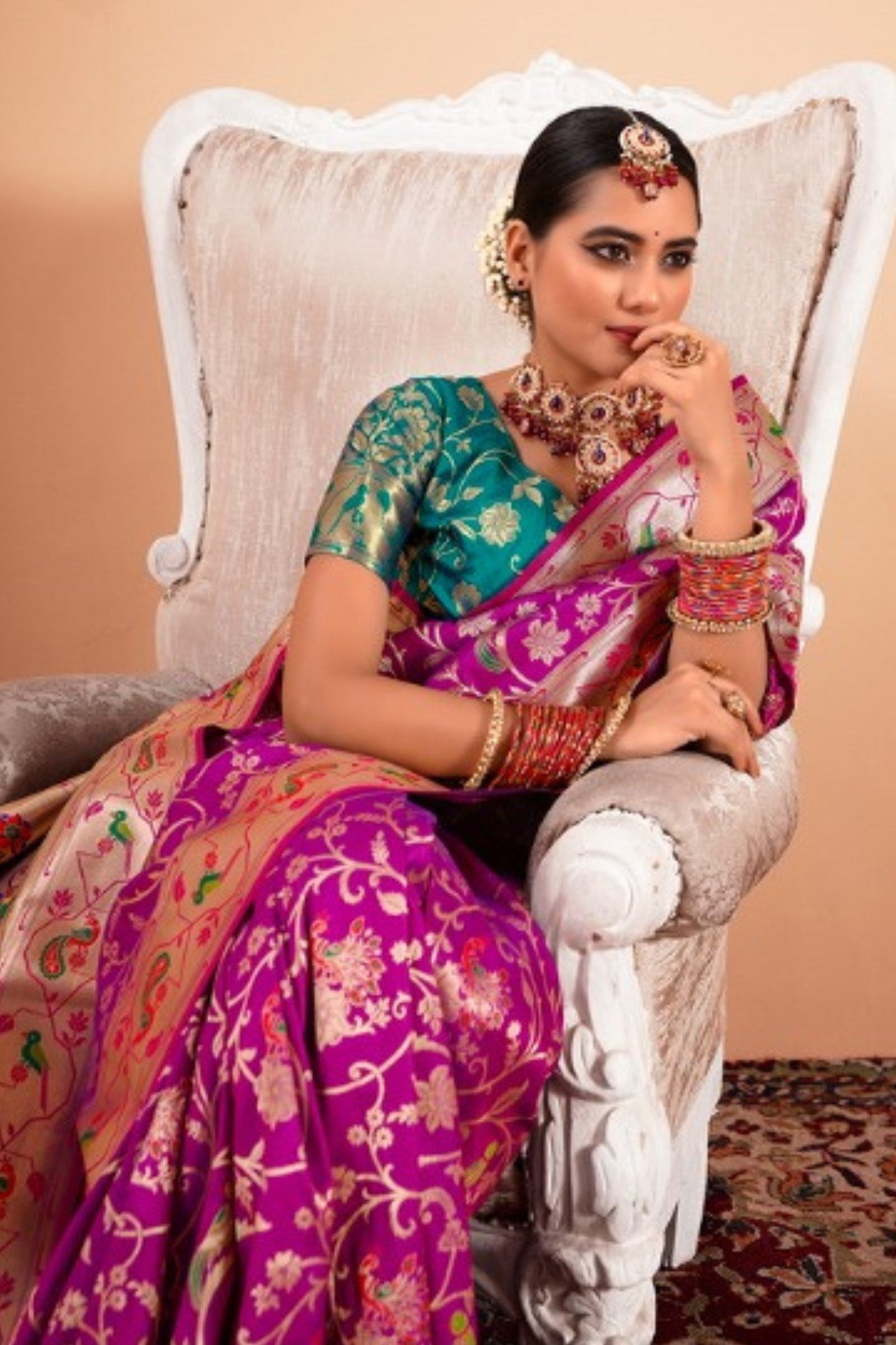 Buy MySilkLove Grape Purple Woven Paithani Saree Online