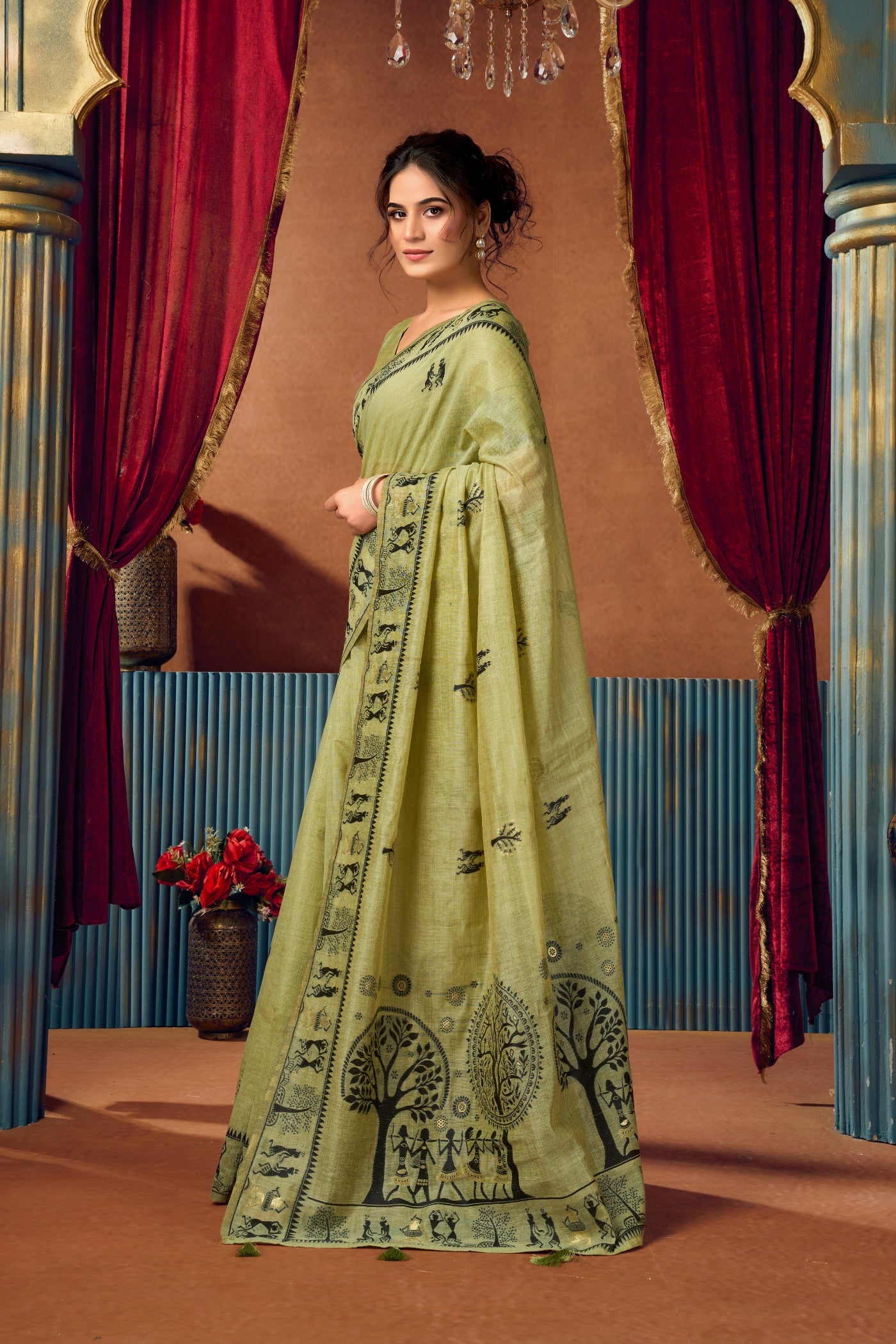 Buy MySilkLove Pista Green Woven Modal Cotton Saree Online