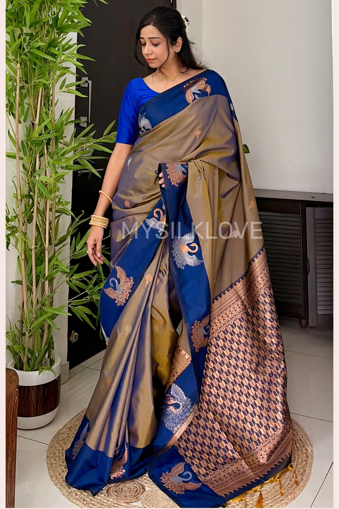 Buy MySilkLove Graphite Grey Banarasi Handloom Soft Silk Saree Online