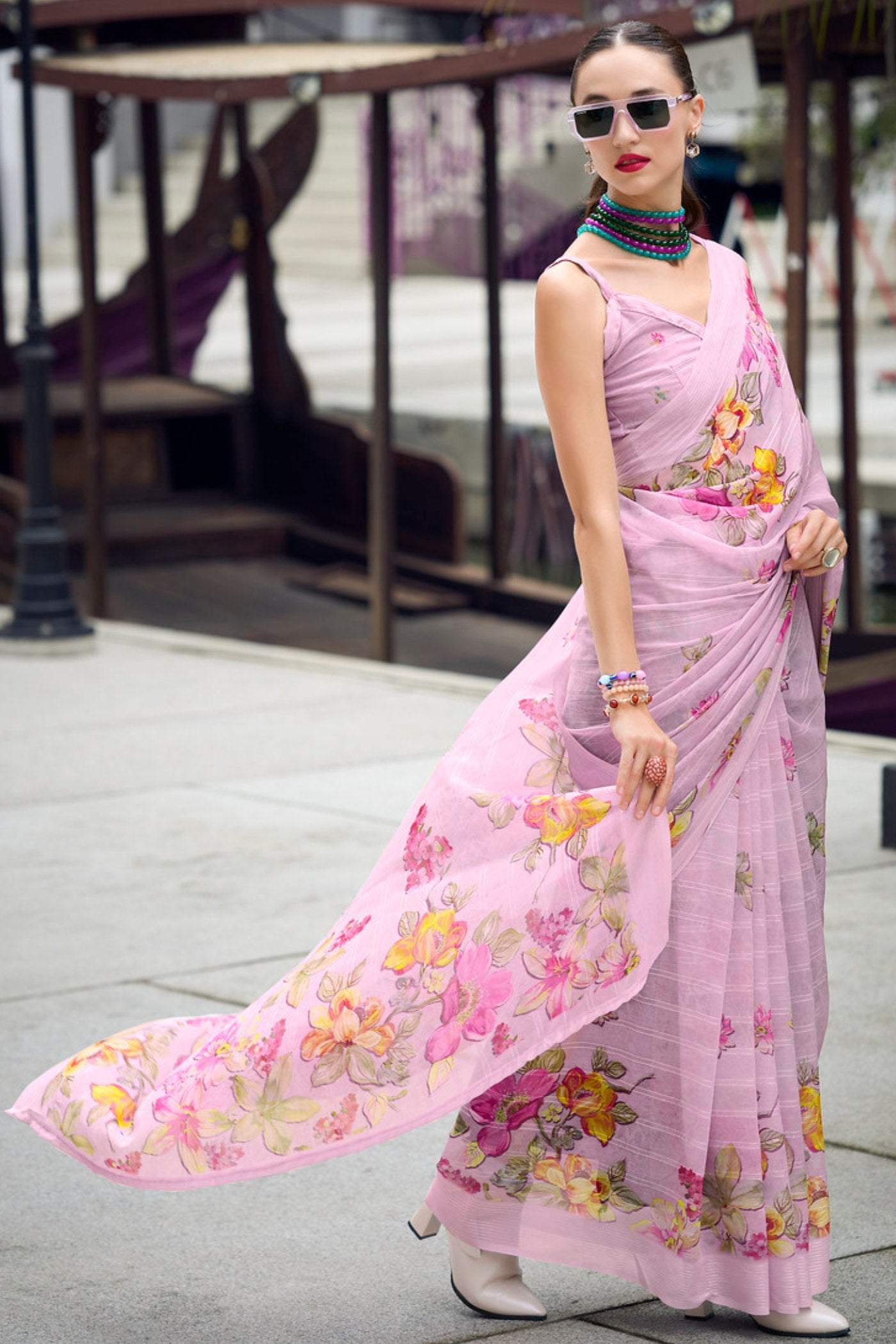 Buy MySilkLove Blossom Pink Chiffon Silk Saree Online