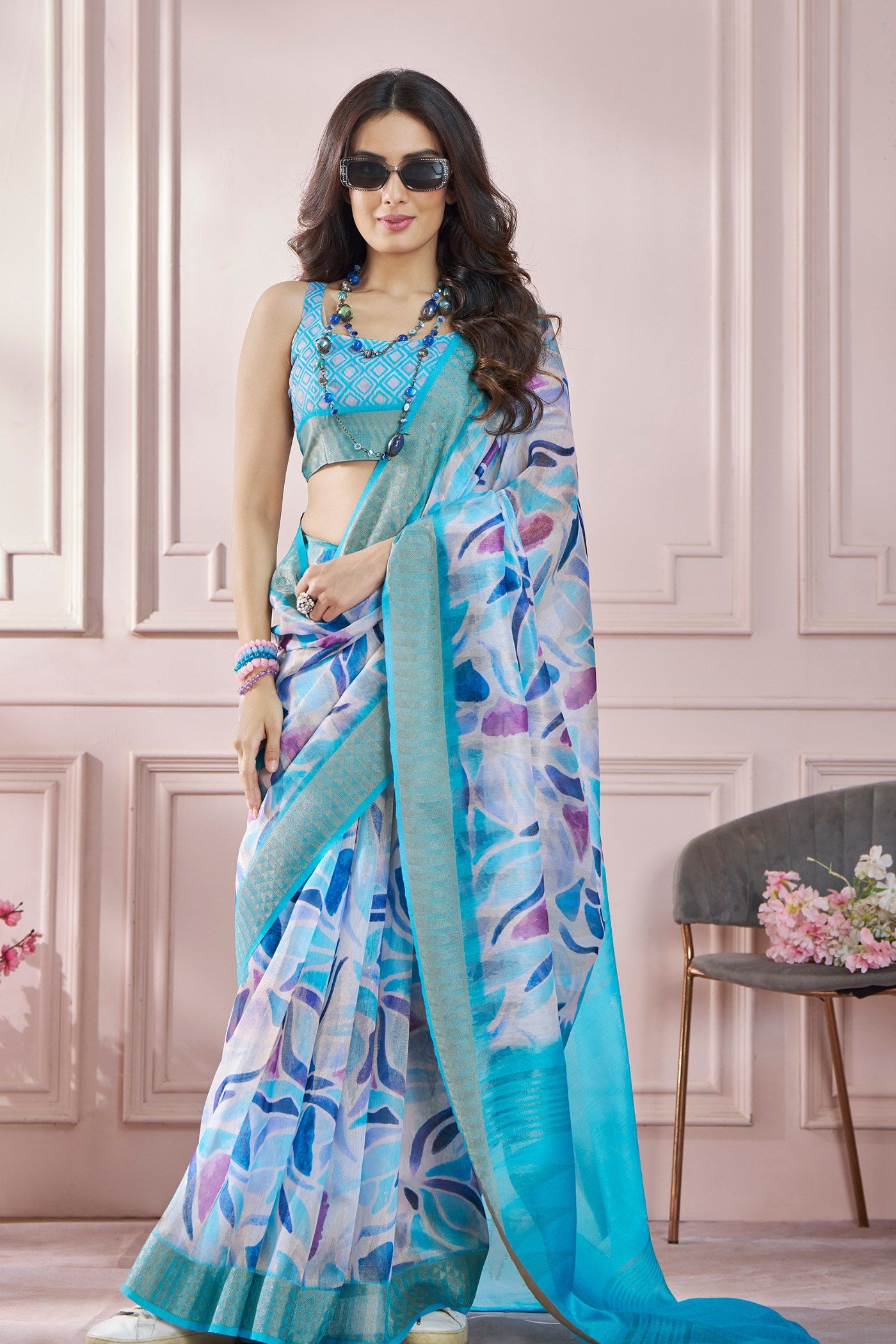 Buy MySilkLove Boston Blue Banarasi Silk saree Online