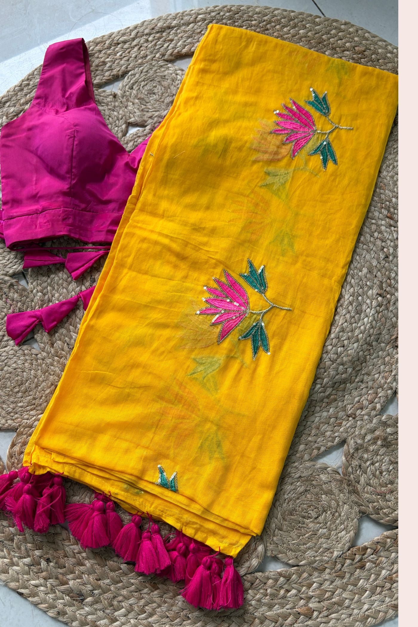 Buy MySilkLove Ocean Blue Pure Mul Mul Cotton Lotus Sequin Work Saree Without Blouse Online