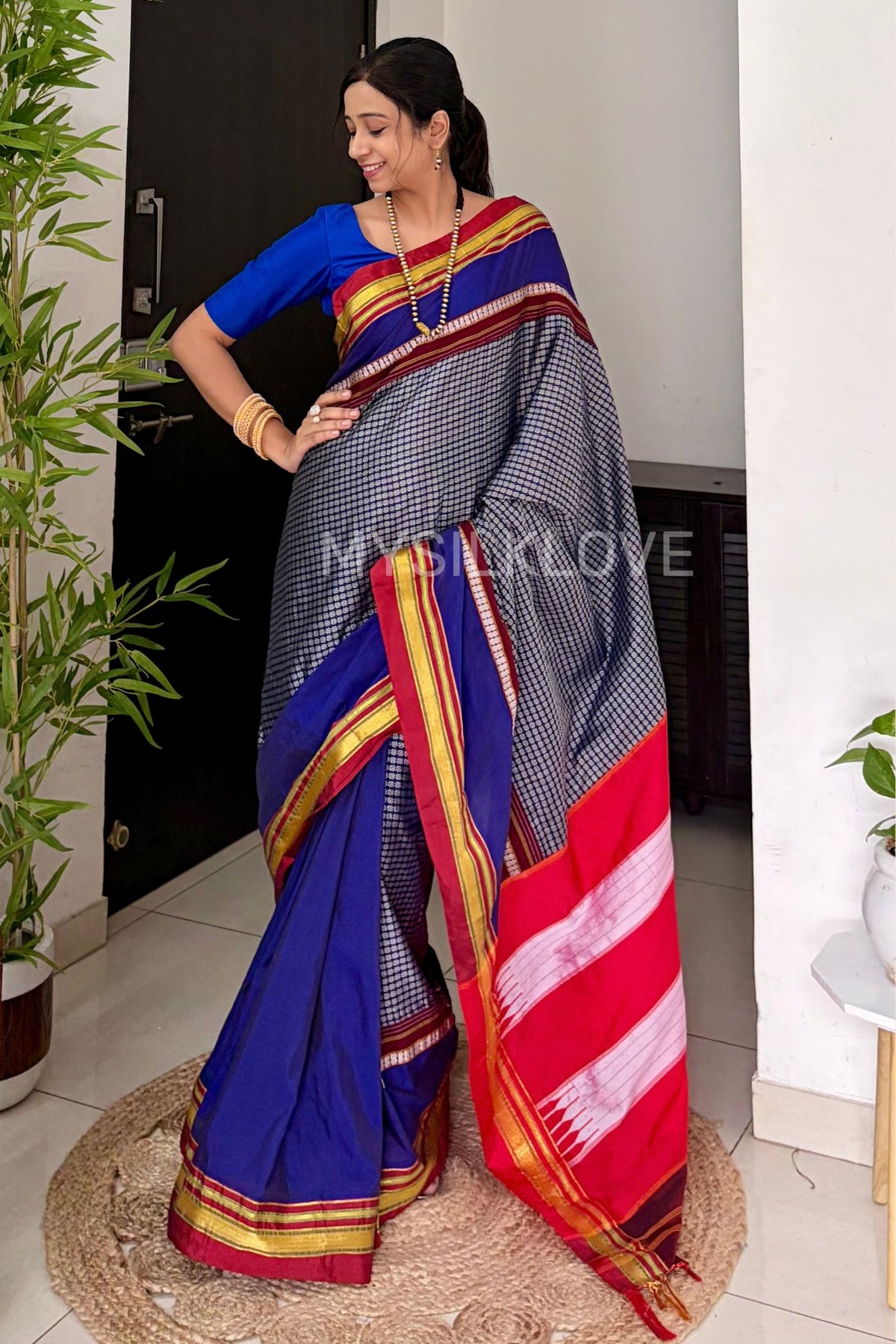Buy MySilkLove Glacier Blue Pure iIkal Silk Saree with Resham Pallu Online