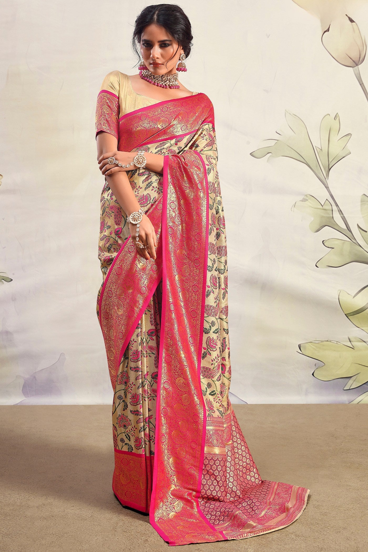 Buy MySilkLove Chestnut Pink and Cream Woven Banarasi Saree Online