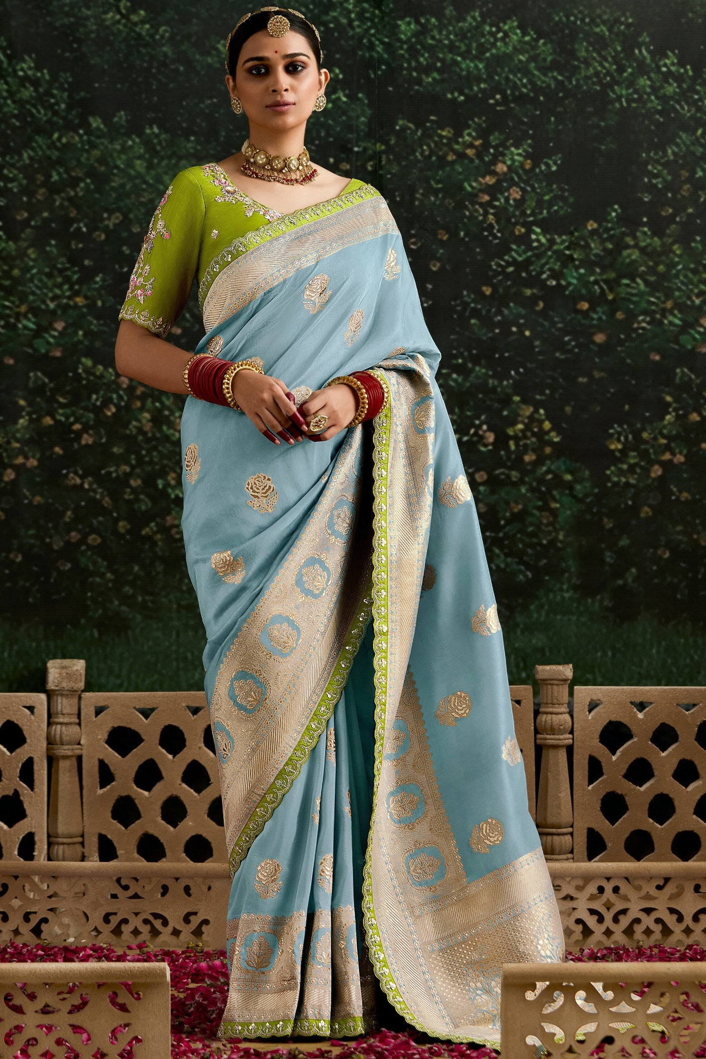 Buy MySilkLove Middle Blue Designer Banarasi Saree Online