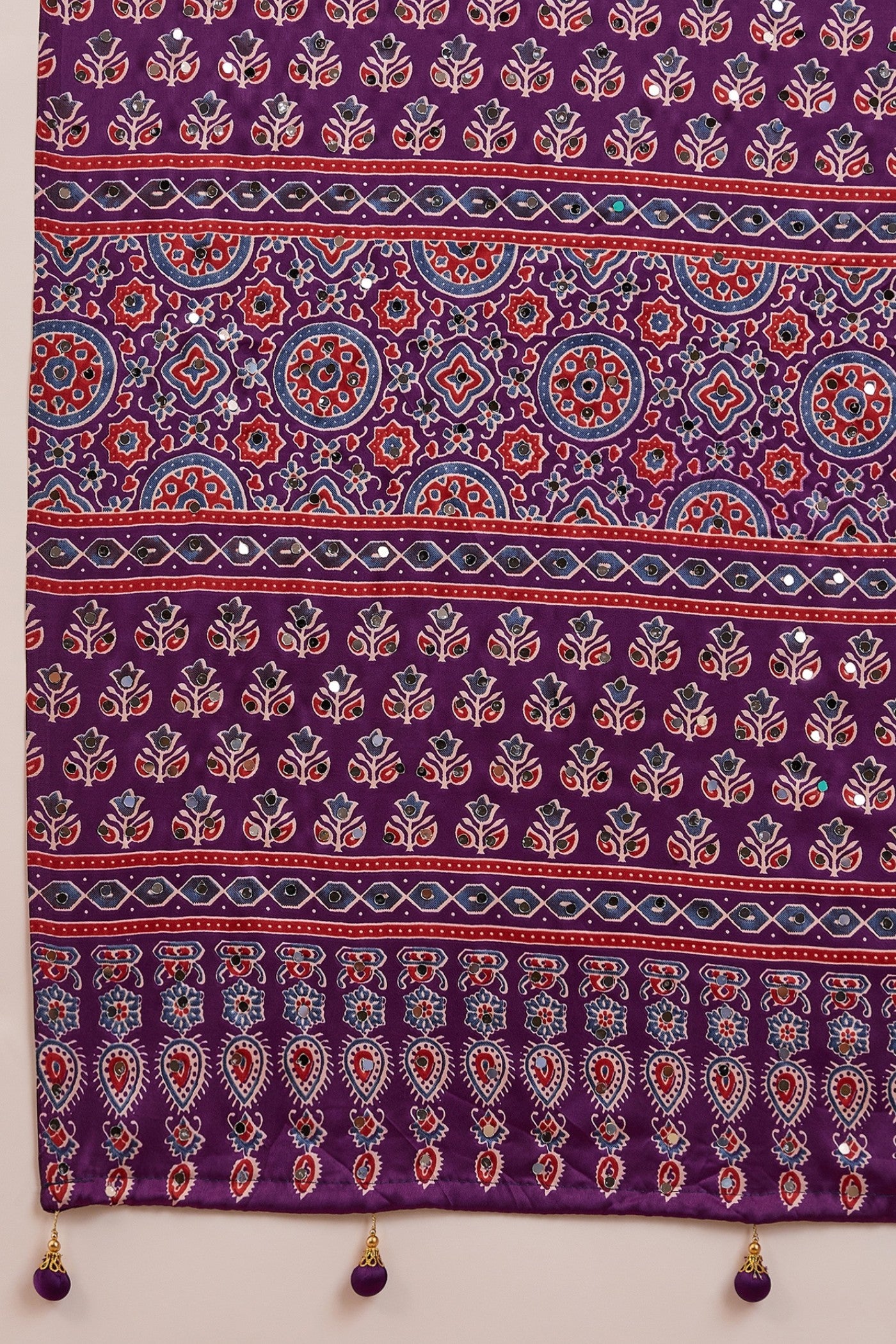 Buy MySilkLove Fuchsia Purple Modal Ajrakh Satin Printed Silk Saree Online