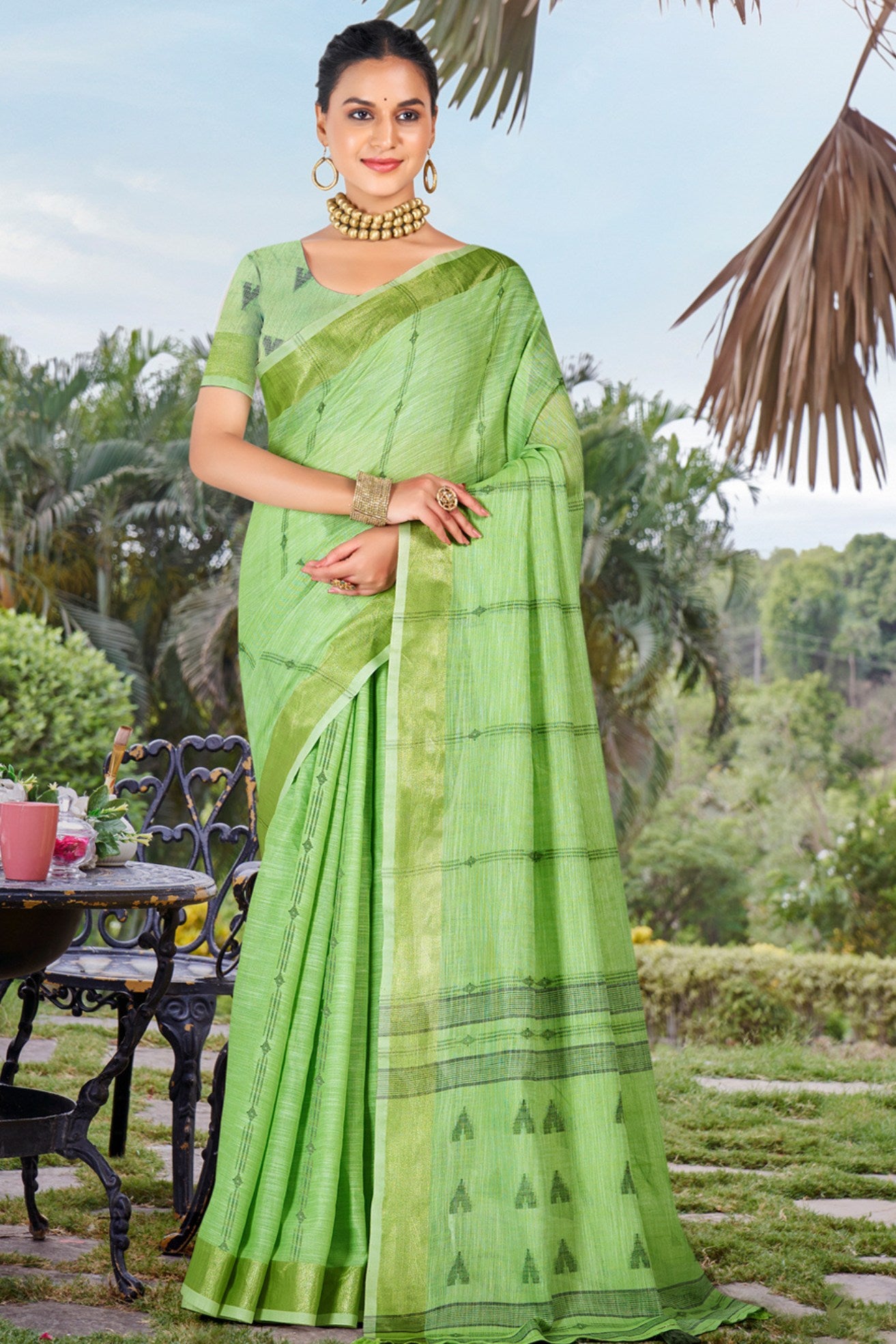 Buy MySilkLove Mint Green Cotton Silk Saree Online