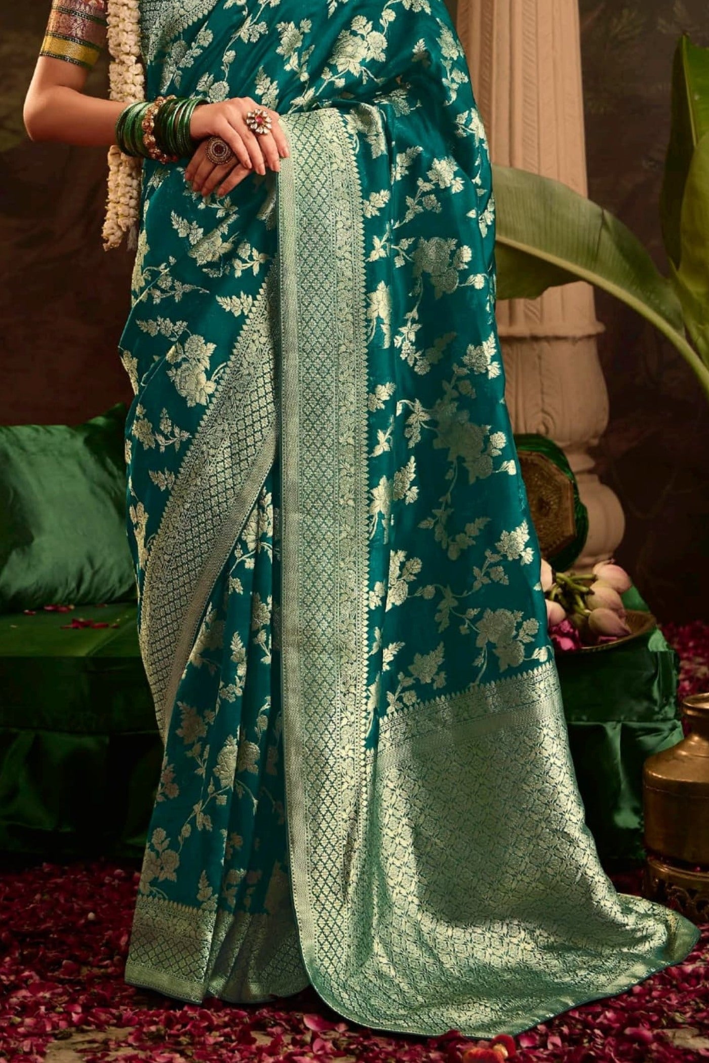 Buy MySilkLove Oracle Green Designer Banarasi Dola Silk Saree Online