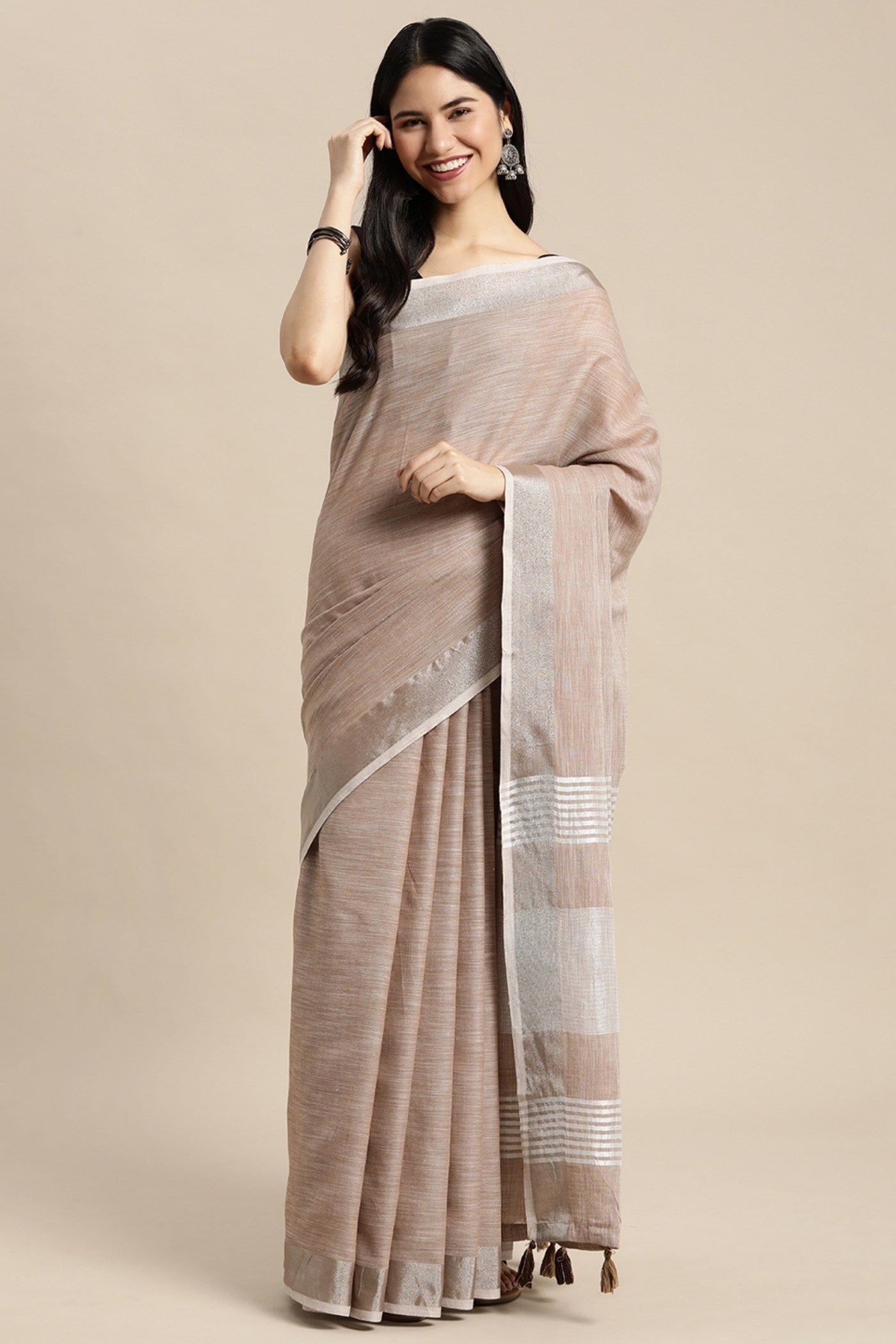 MySilkLove Tortilla Brown Woven Linen Cotton Saree