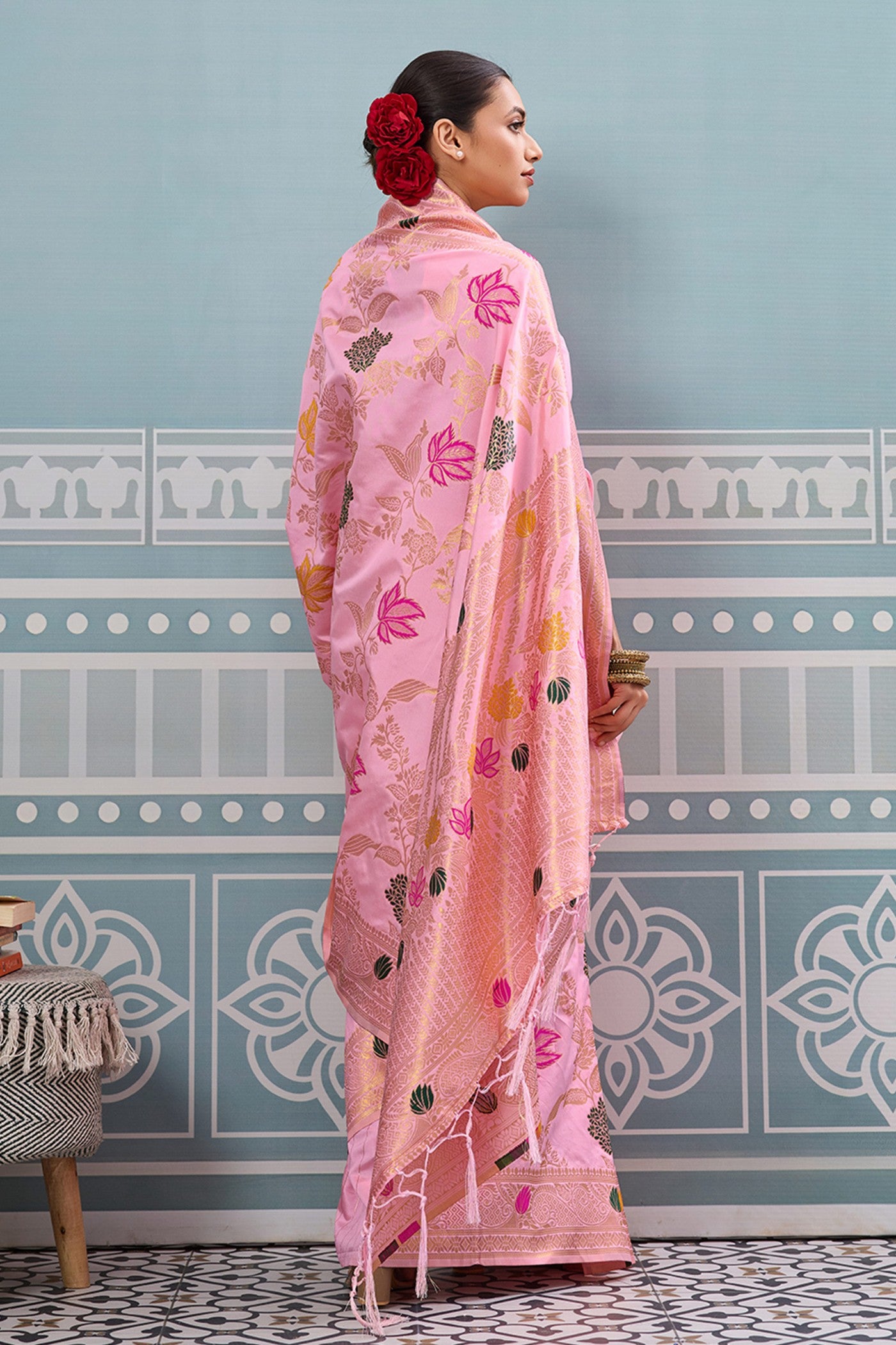 Buy MySilkLove Salmon Pink Woven Banarasi Saree Online