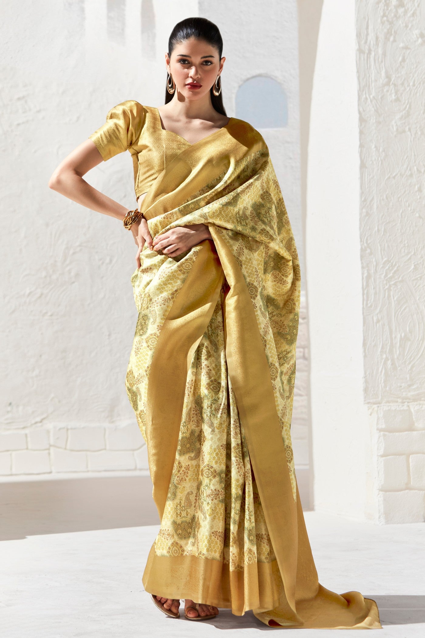 Buy MySilkLove New Orleans Yellow Banarasi Digital Printed Saree Online