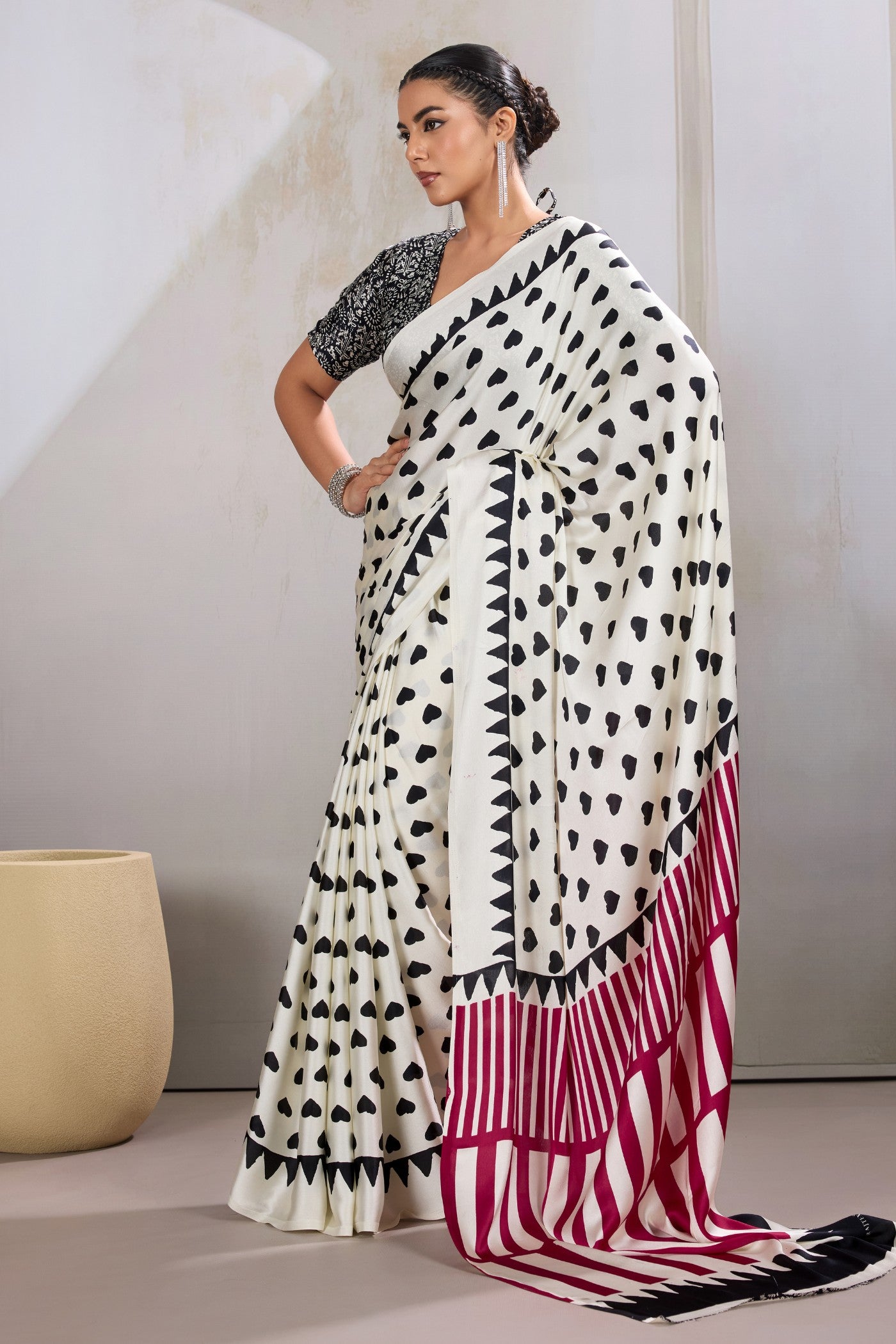Buy MySilkLove Snow White Printed Satin Crepe Silk Saree Online