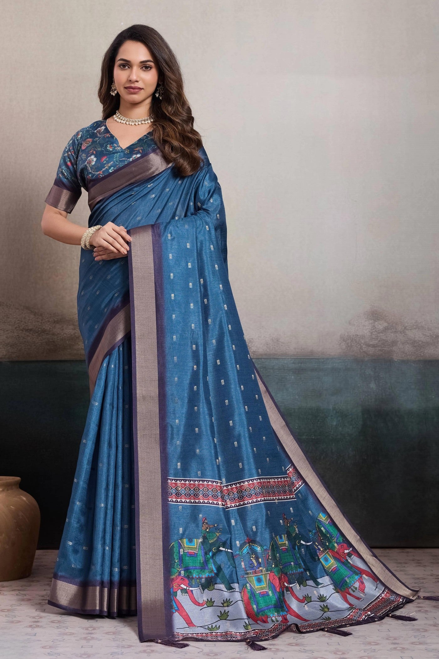 Buy MySilkLove Savoy Blue Digital Printed Saree Online