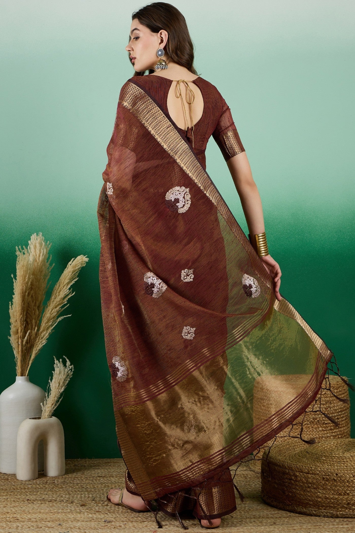 Buy MySilkLove Quincy Brown Khadi Organza Saree Online