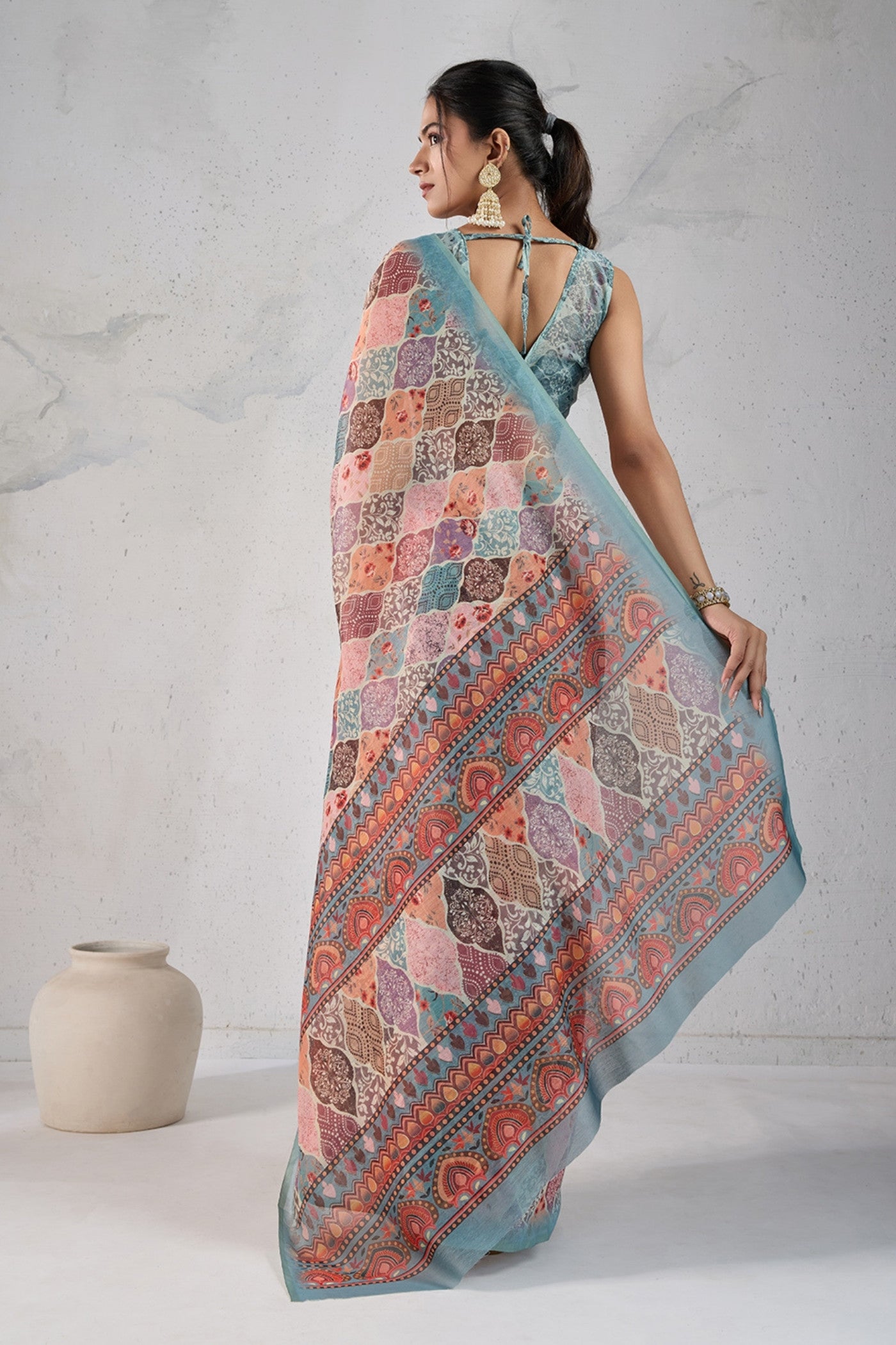 Buy MySilkLove Dusty Peach Digital Printed Saree Online
