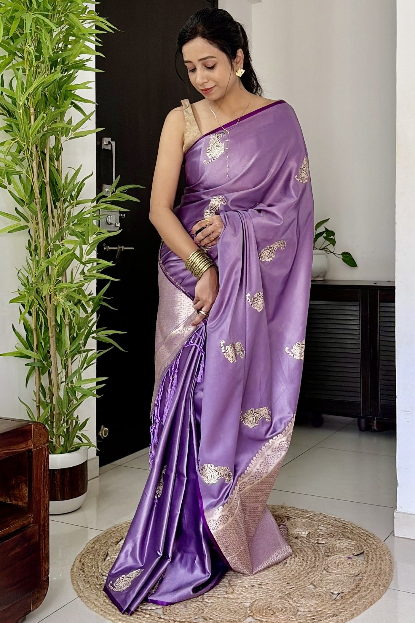 Buy MySilkLove Wisteria Purple Handloom Satin Soft Silk Saree Online