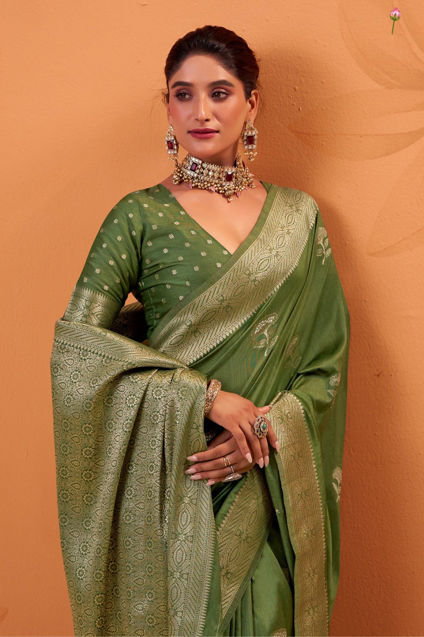 MySilkLove Moss Green Tussar Handloom Silk Saree