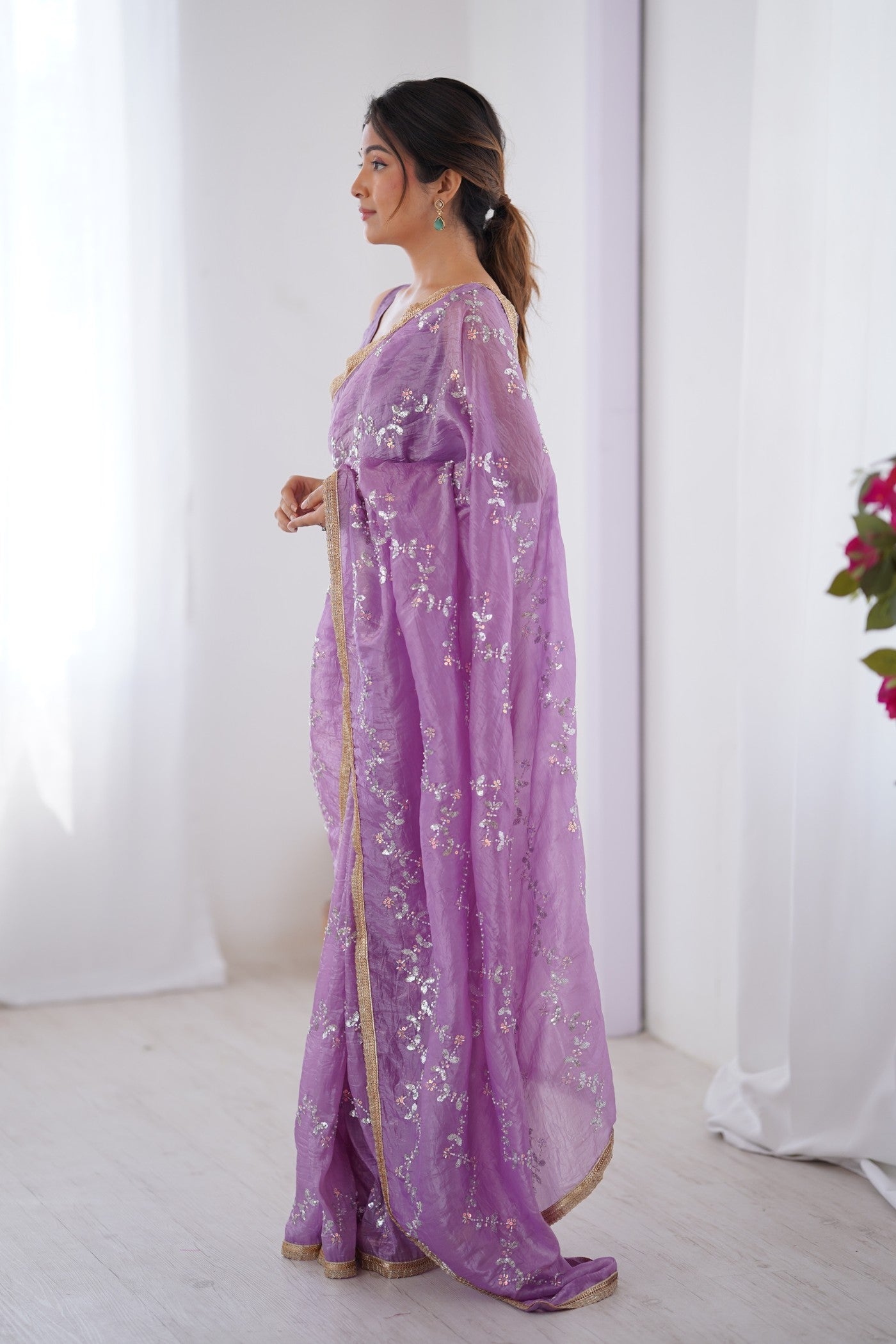 Buy MySilkLove Wisteria Purple Designer Partywear Saree Online