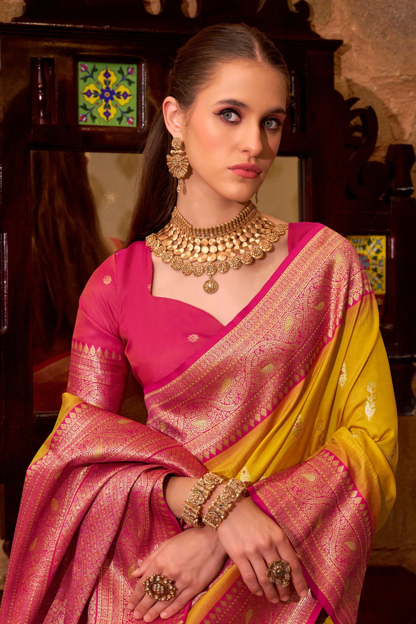 MySilkLove Canary Yellow Woven Banarsi Saree
