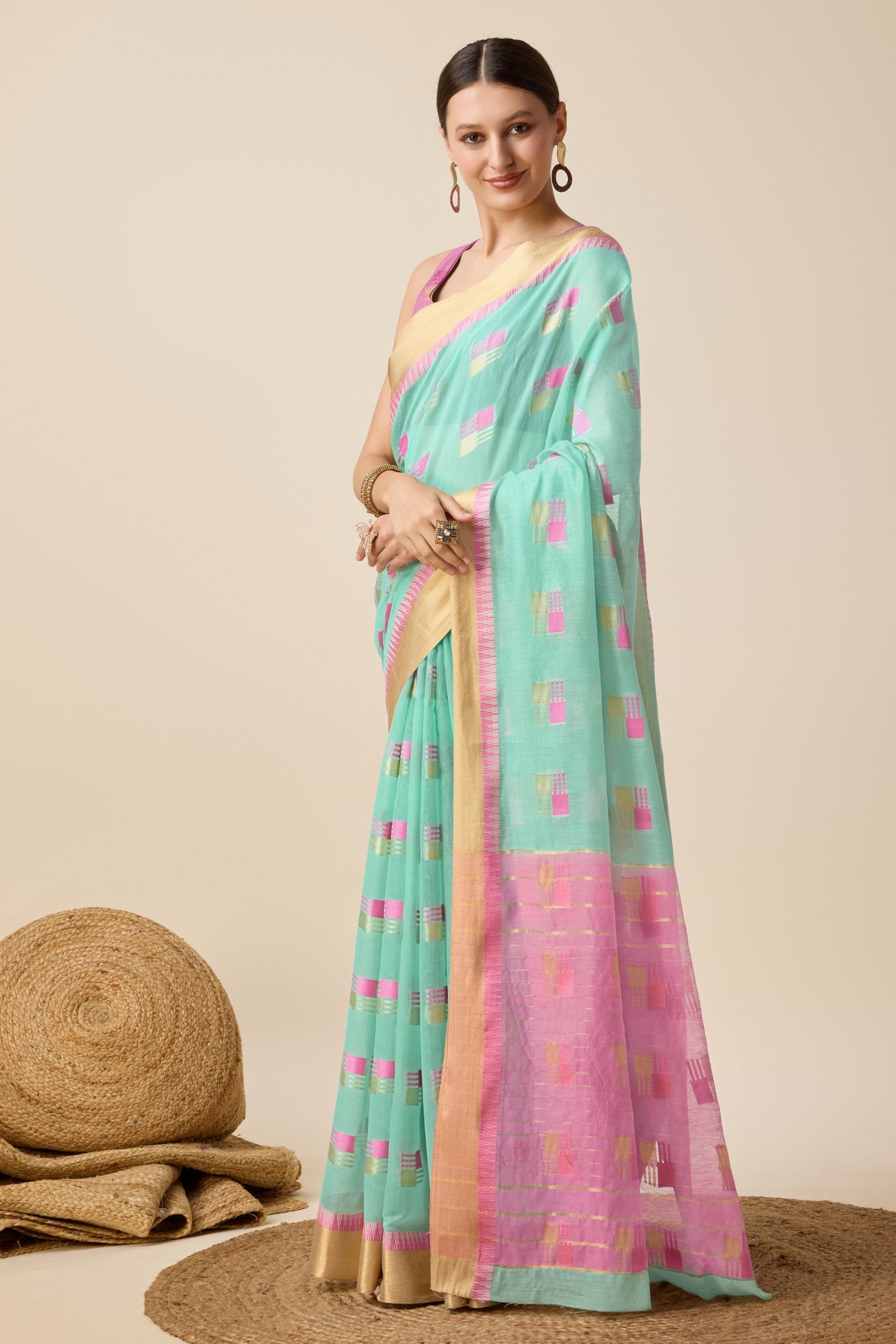 Buy MySilkLove Petwer Blue Cotton Soft Silk Saree Online