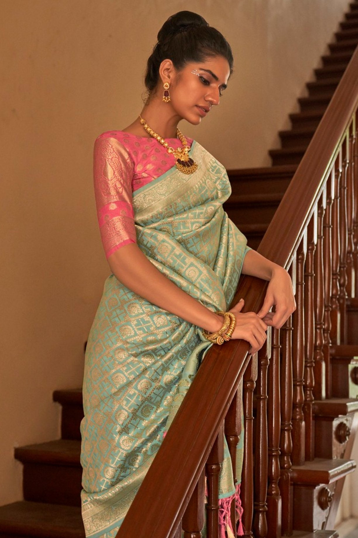 Buy MySilkLove Thistle Green Zari Woven Banarasi Saree Online