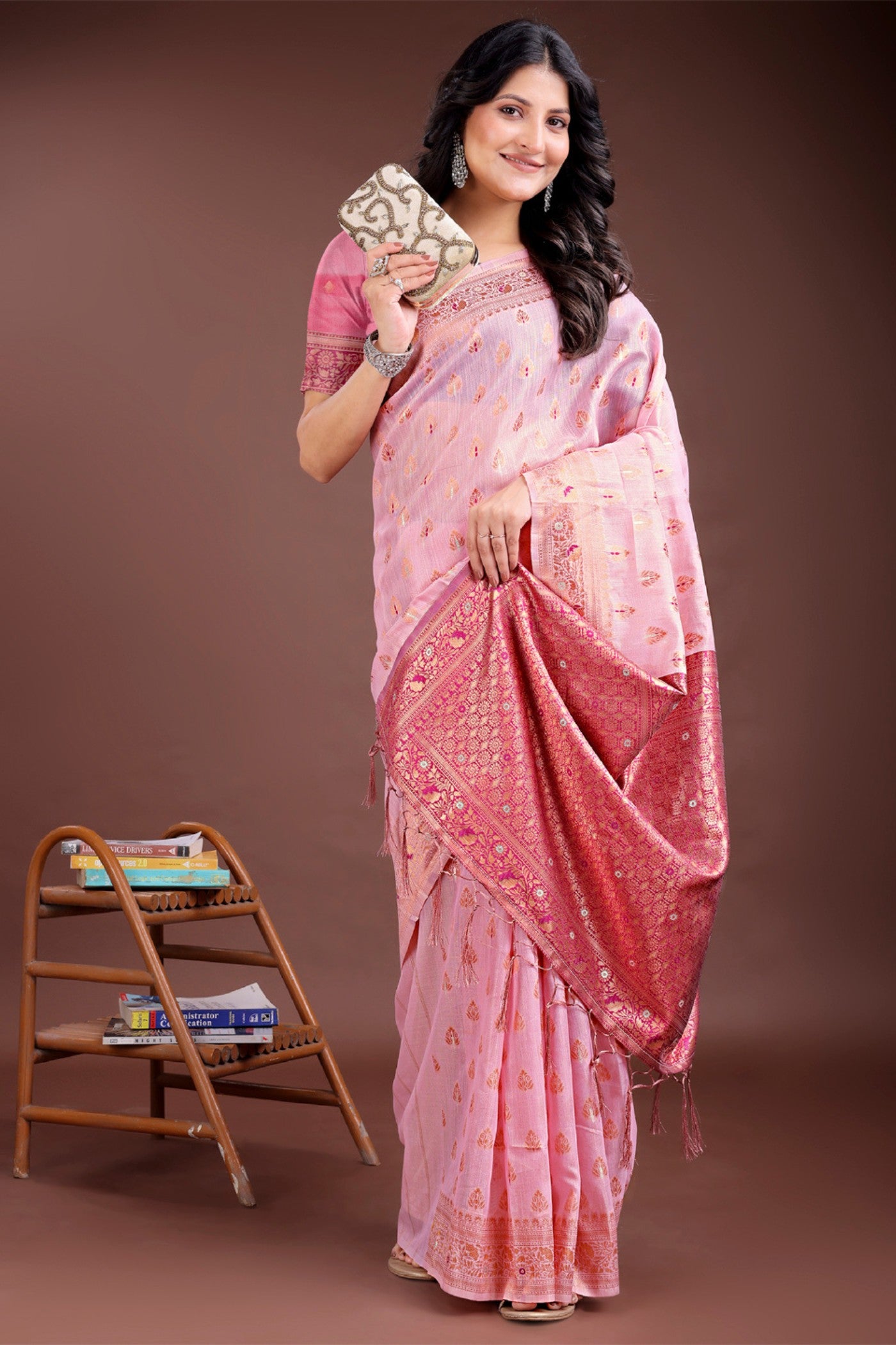 MySilkLove New York Pink Linen Cotton Saree