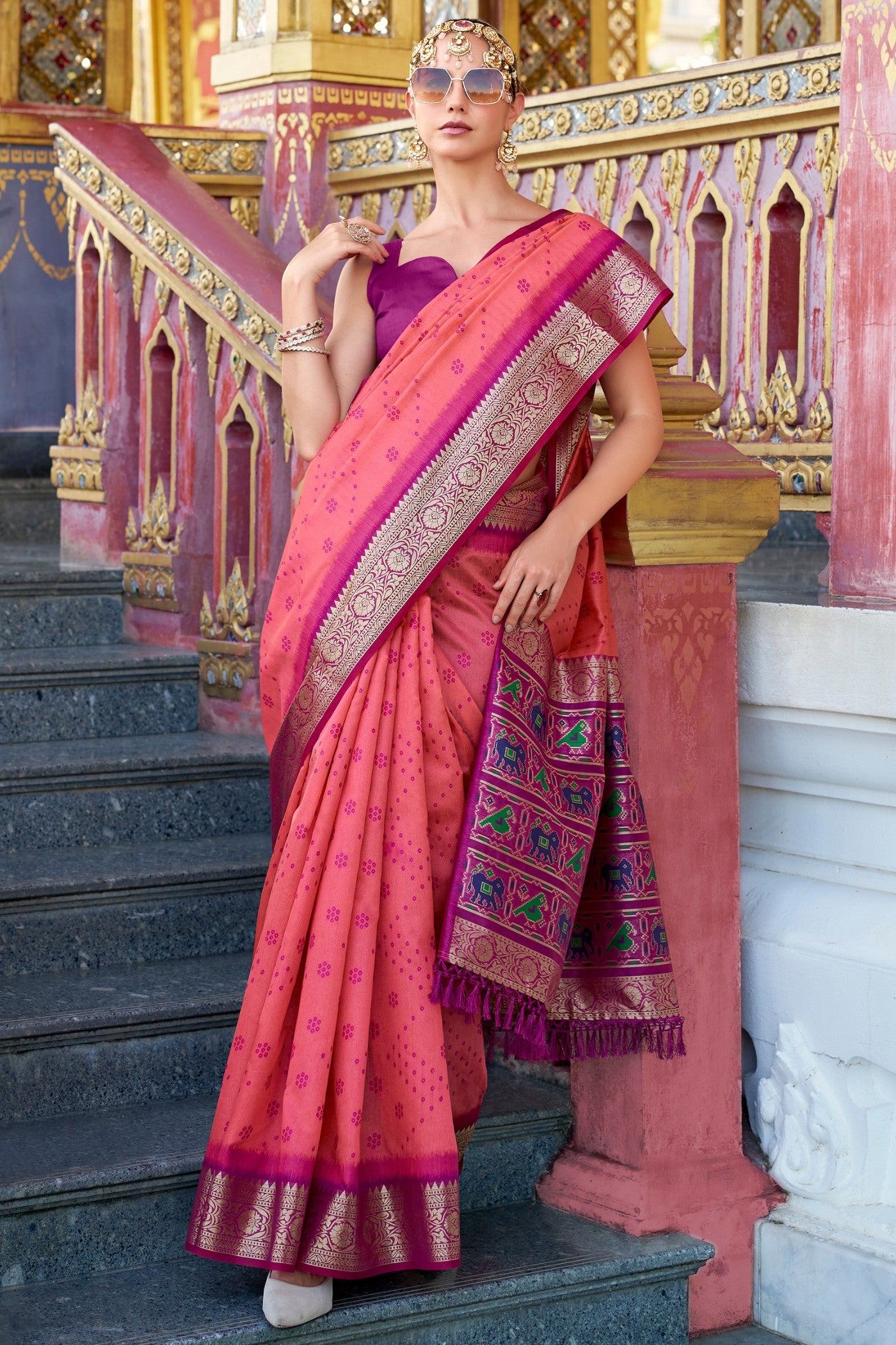 Buy MySilkLove Froly Pink Woven Tussar Silk Saree Online