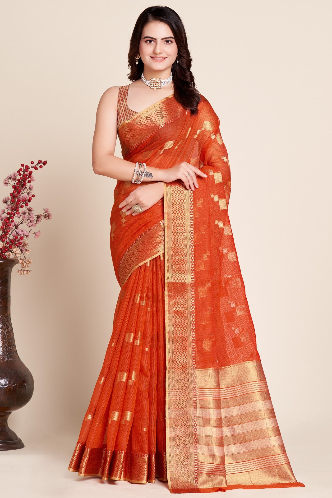 Buy MySilkLove Spanish Orange Woven Manipuri Silk Saree Online