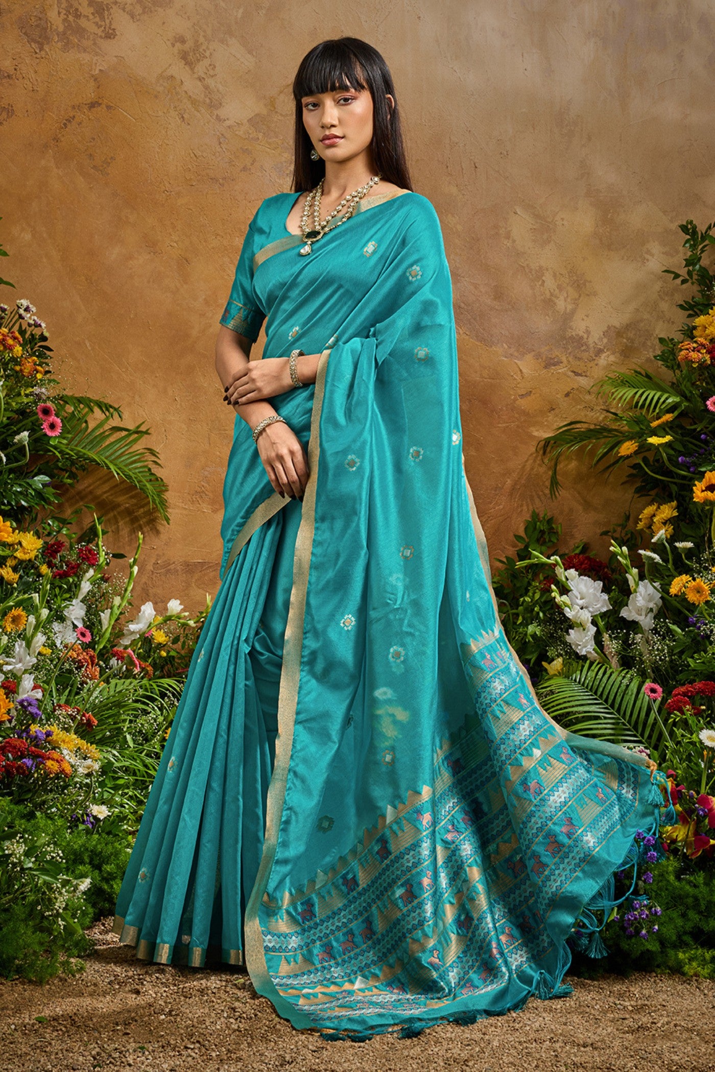 Buy MySilkLove Winter Blue Tussar Handloom Silk Saree Online