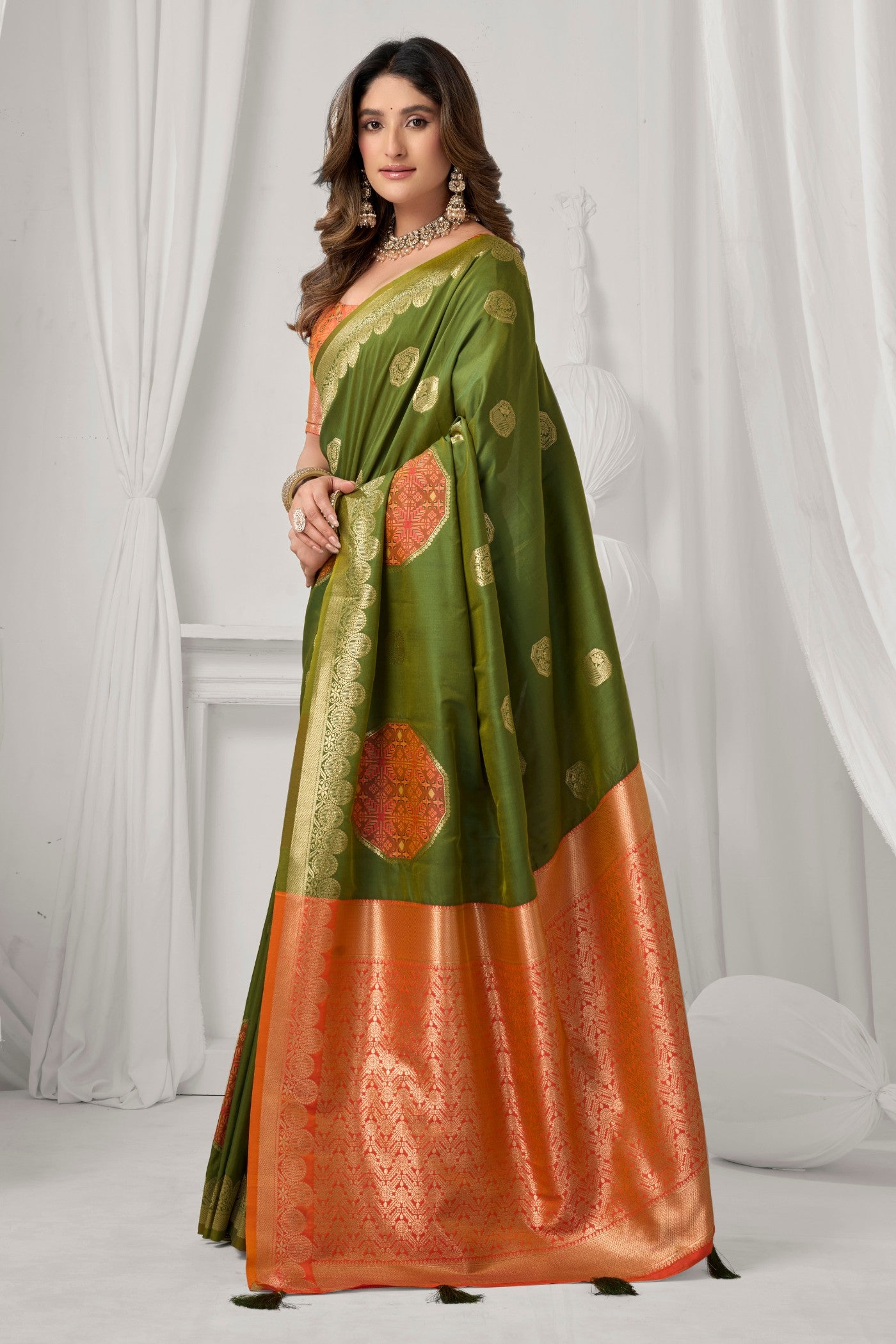 Buy MySilkLove Apple Green Woven Banarasi Soft Silk Saree Online