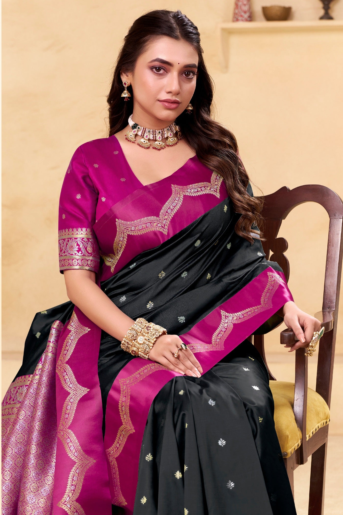 MySilkLove Tuna Black Woven Banarasi Satin Soft Silk Saree
