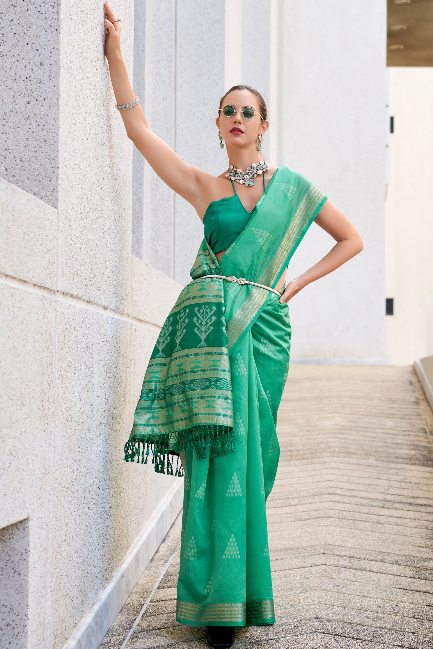 Buy MySilkLove Funk Green Ikkat Woven Banarasi Saree Online