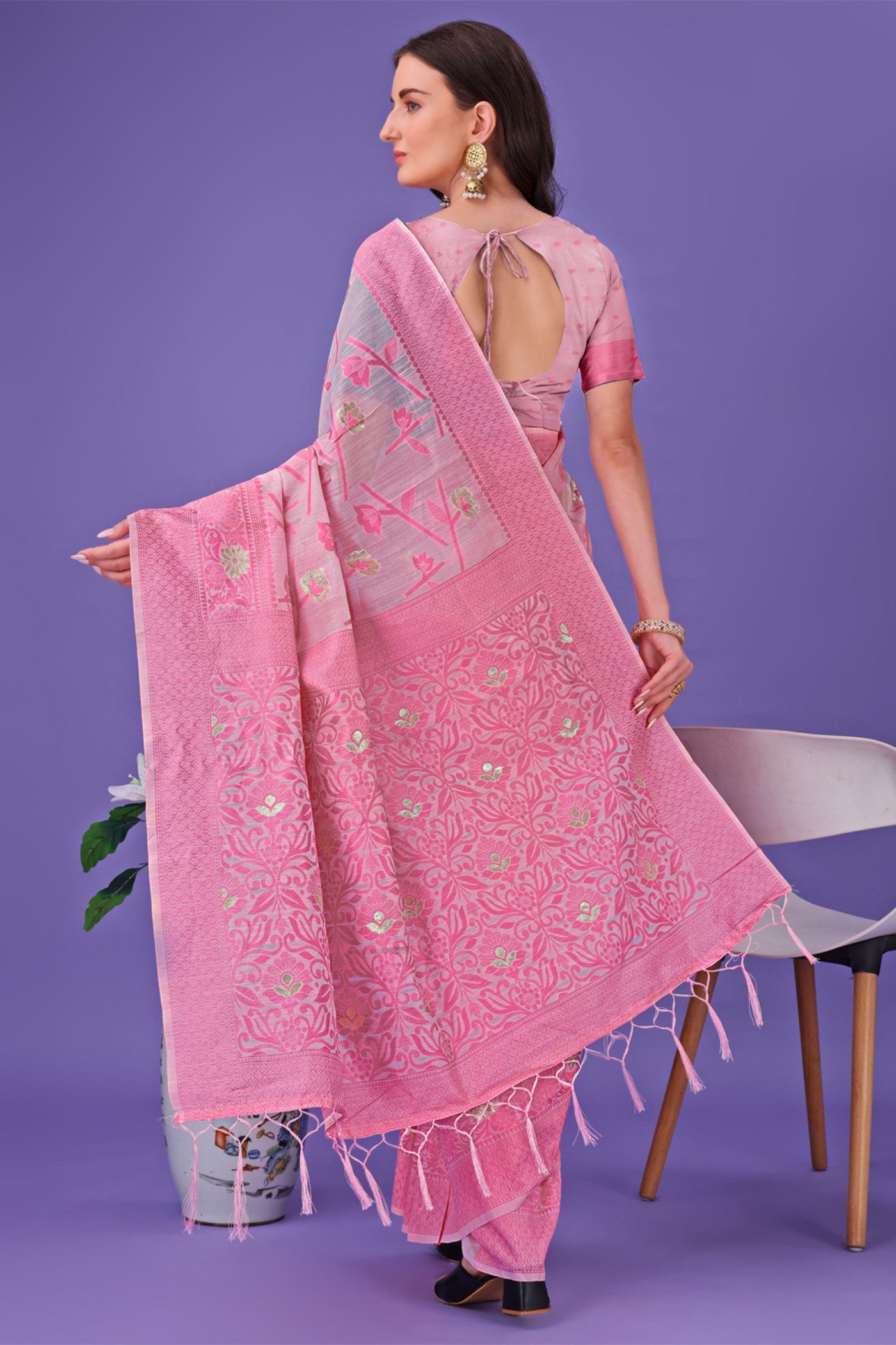 Buy MySilkLove Baby Pink Linen Cotton Saree Online