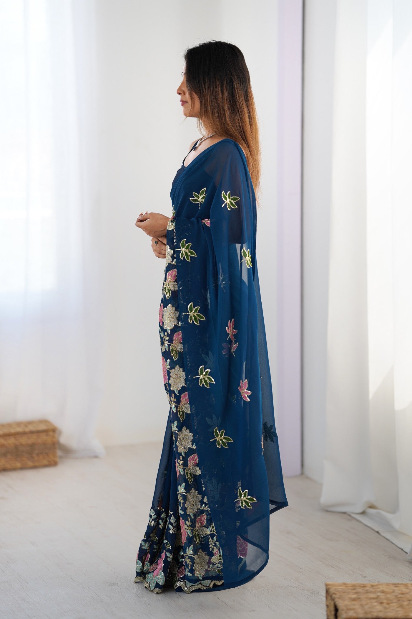Buy MySilkLove Resolution Blue Georgette Partwaer Saree Online