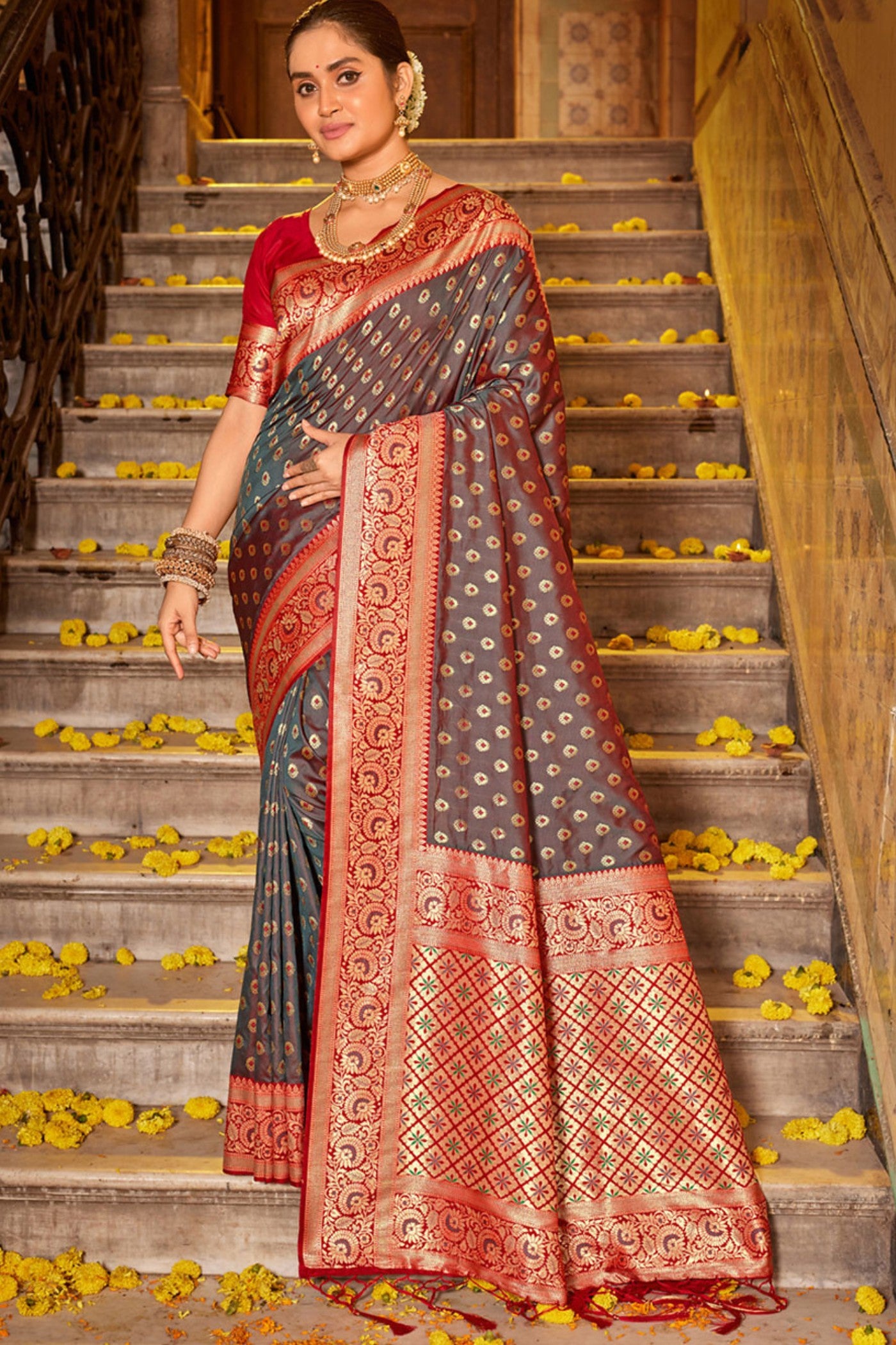 Buy MySilkLove Coco Brown Zari Woven Banarasi Saree Online